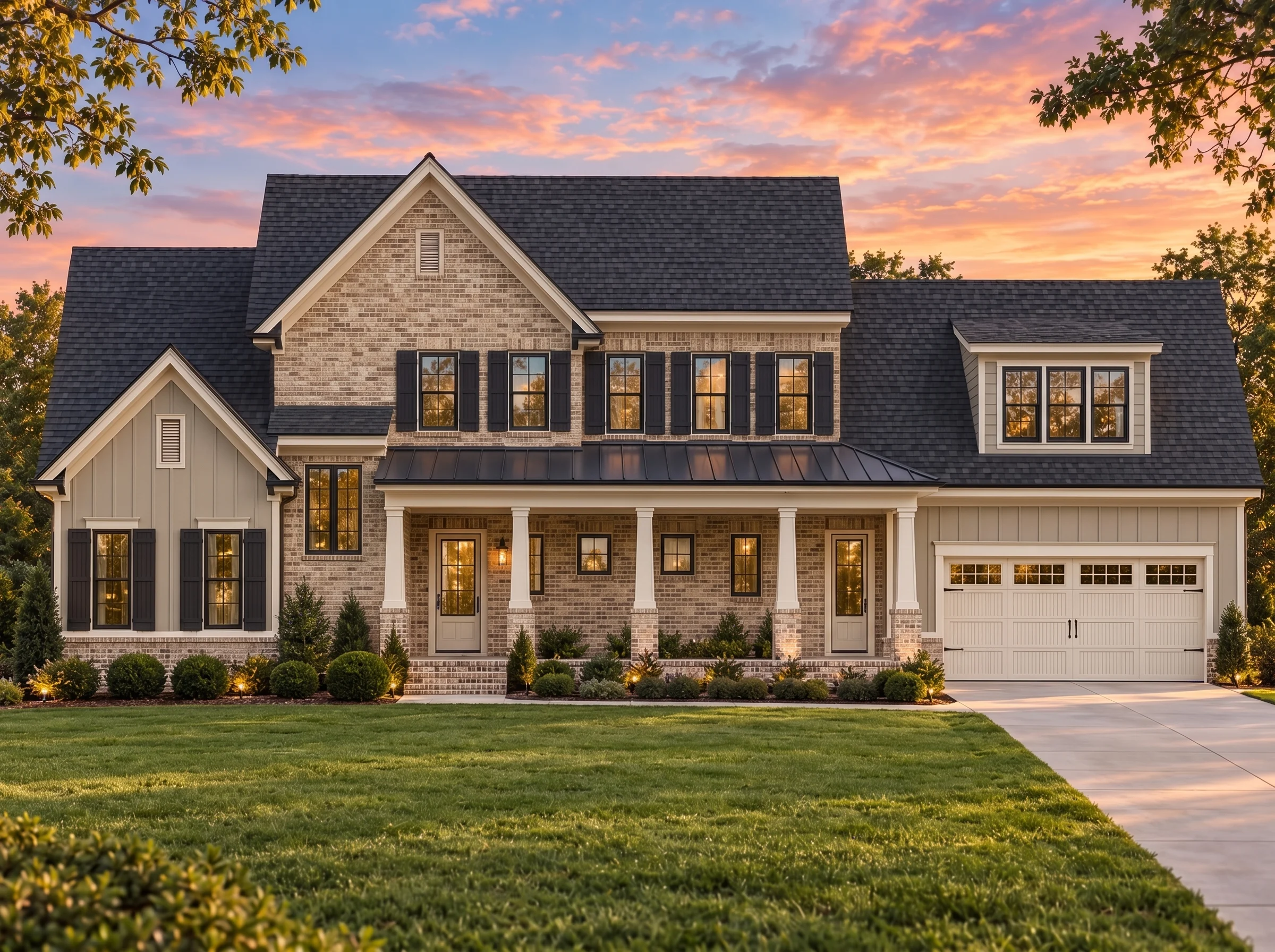 Plan  15-1454 – Auburn Landing Place  | New American – 4-Bed, 3.5-Bath, 3,909 SF - Natural Brick, AI-generated exterior concept