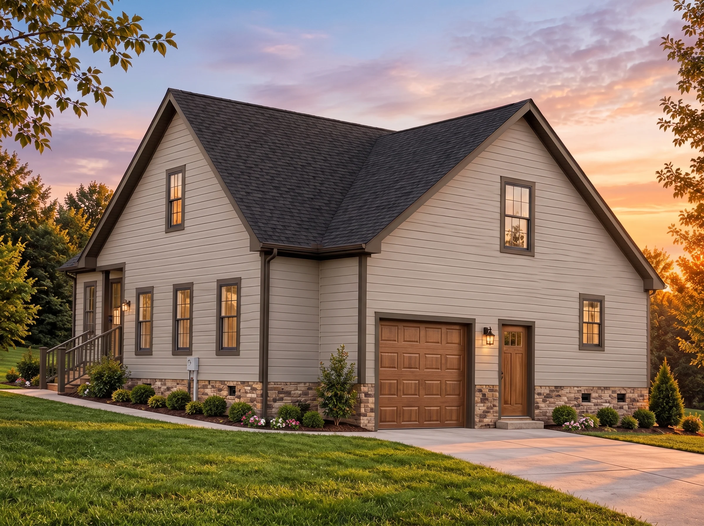 Plan  15-1470 – Wyoming Frontier |  Traditional Ranch – 3-Bed, 2-Bath, 1,491 SF - Mushroom Taupe, AI-generated exterior concept