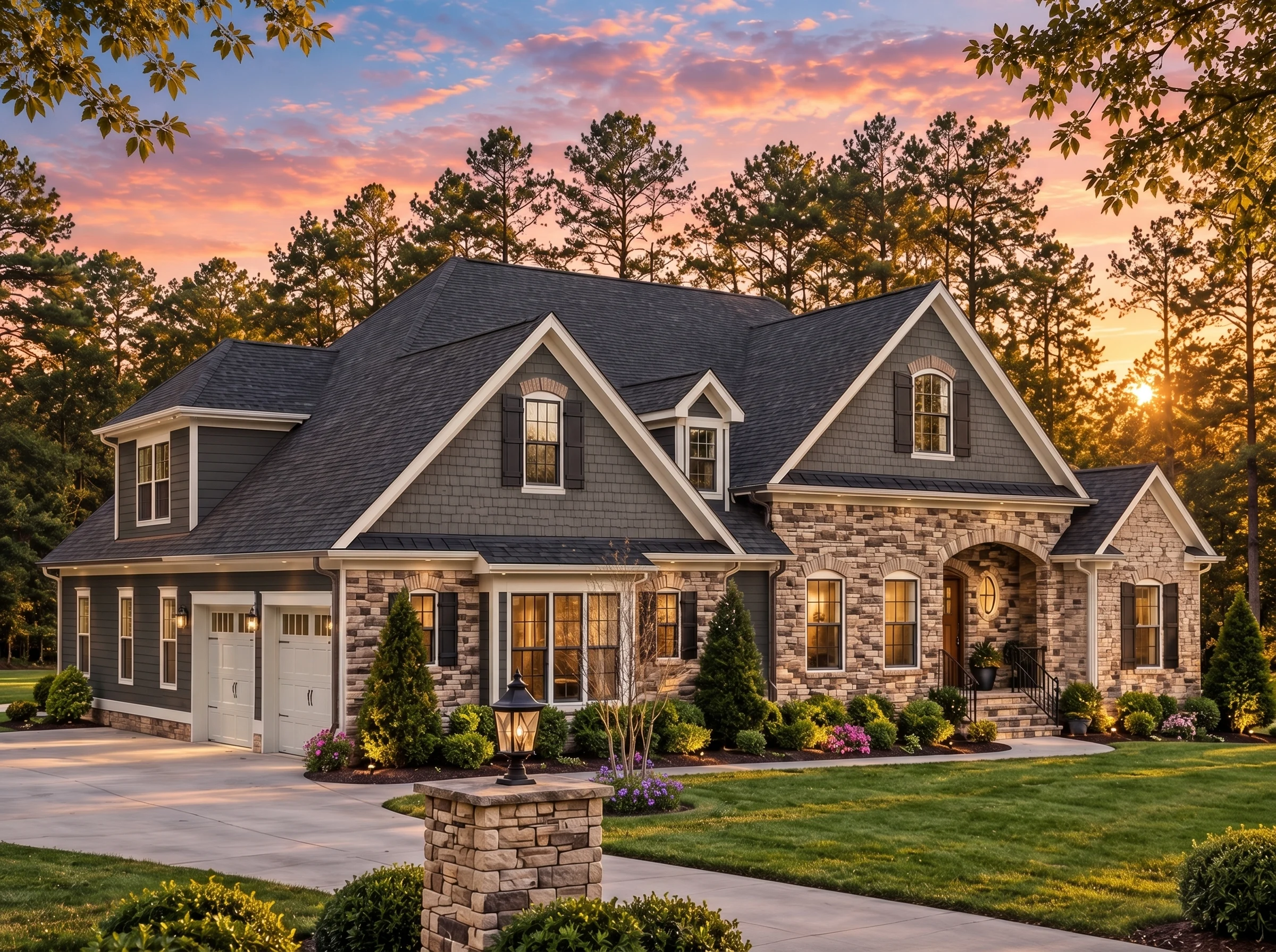 Plan  15-1475 – Auburn Knoll Haven |  New American – 3-Bed, 3.5-Bath, 9,002 SF - Warm Charcoal, AI-generated exterior concept