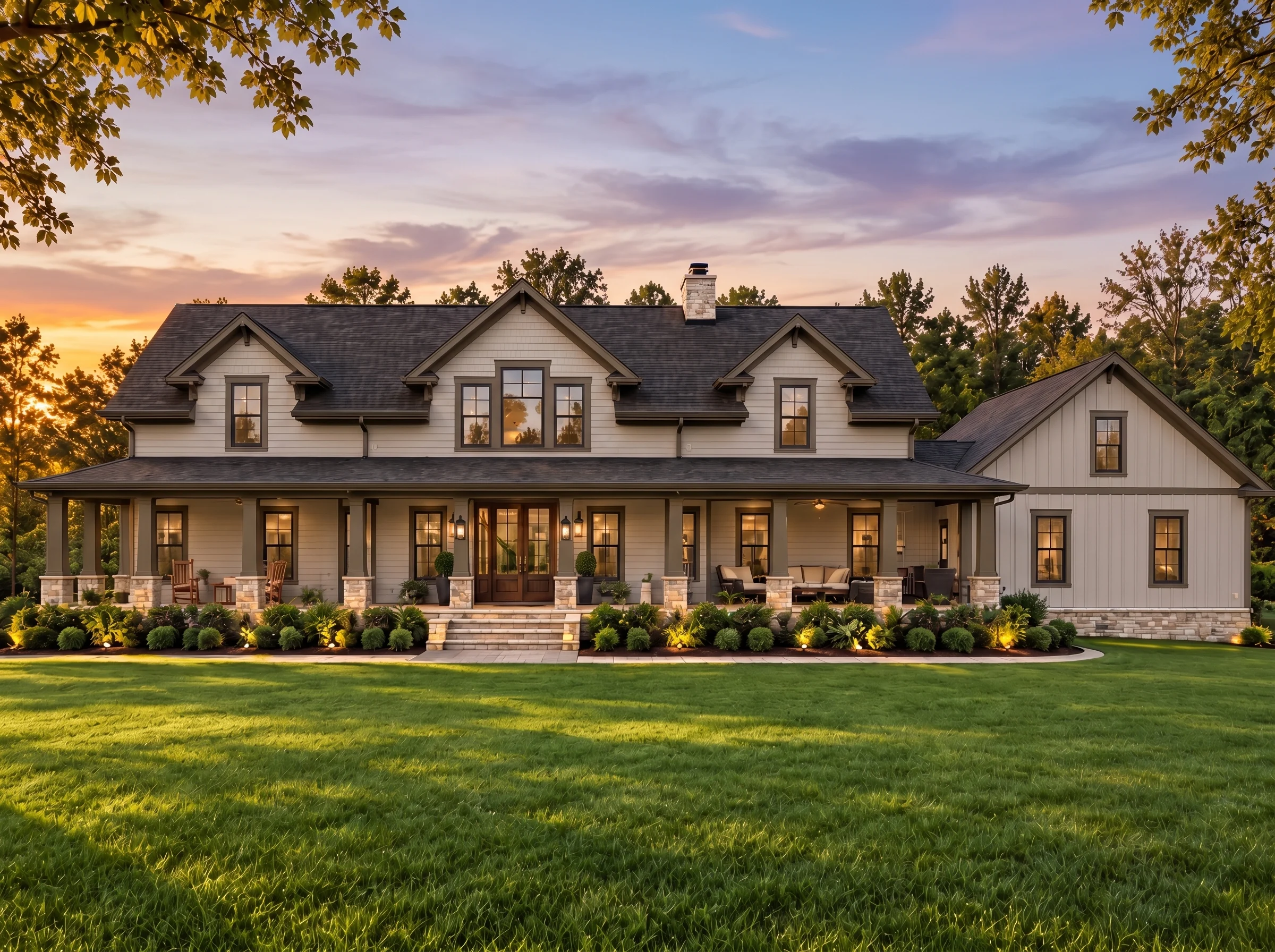 Plan  15-1472 – Kingdom Estate |  Southern Farmhouse – 3-Bed, 3.5-Bath, 3,363 SF - Mushroom Taupe, AI-generated exterior concept