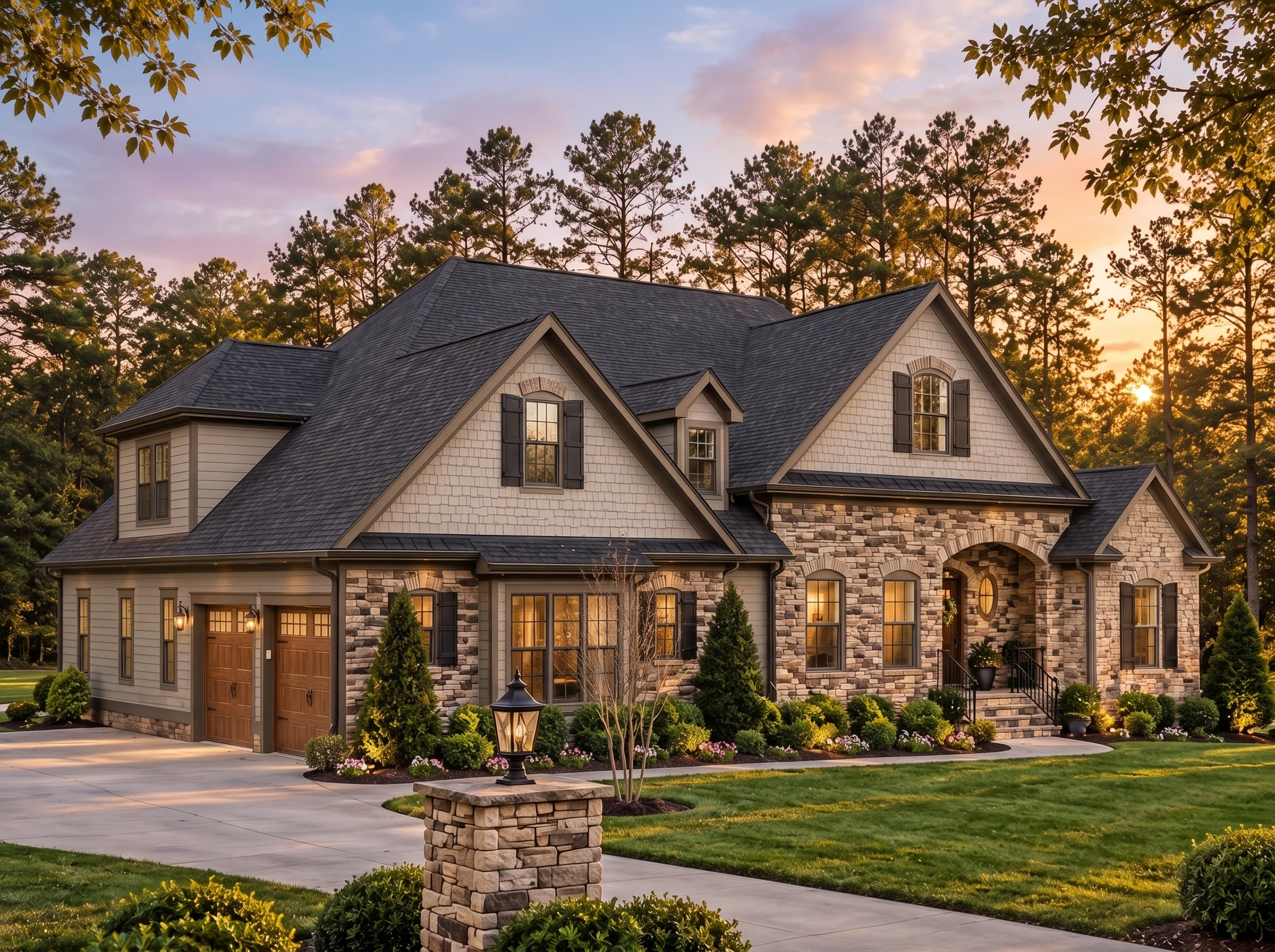 Plan  15-1475 – Auburn Knoll Haven |  New American – 3-Bed, 3.5-Bath, 9,002 SF - Mushroom Taupe, AI-generated exterior concept