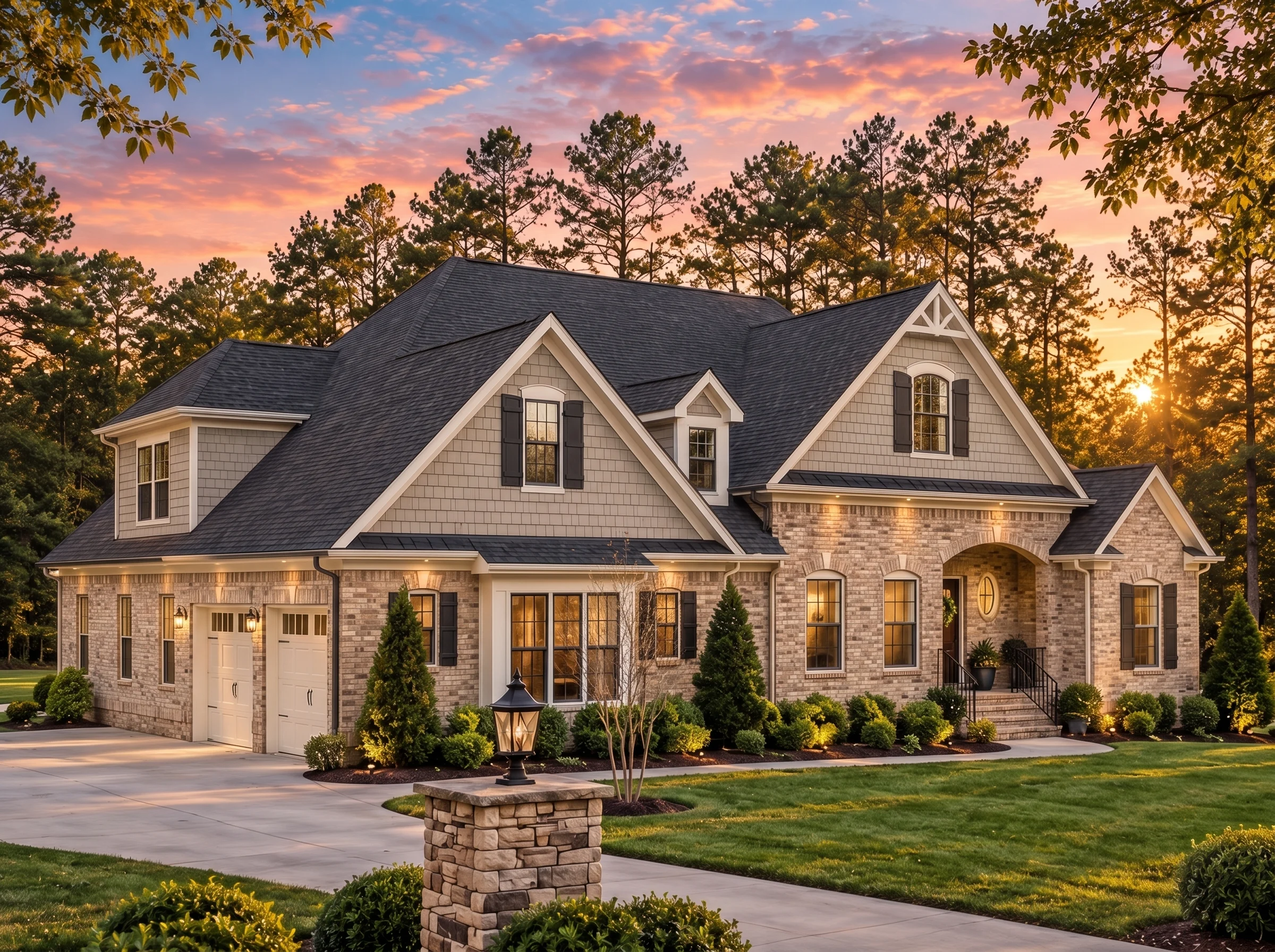 Plan  15-1475 – Auburn Knoll Haven |  New American – 3-Bed, 3.5-Bath, 9,002 SF - Natural Brick, AI-generated exterior concept