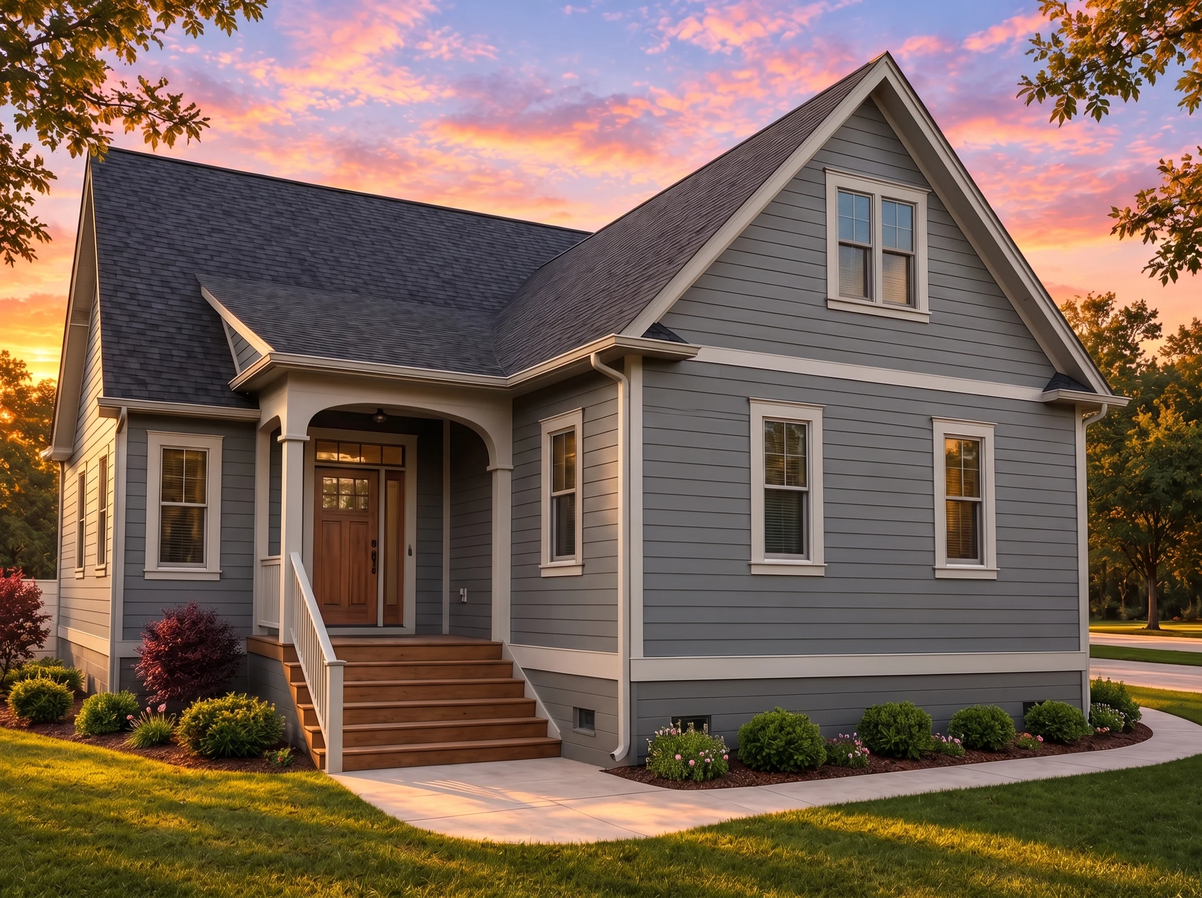 Plan  15-1496 – Auburn Grove Chalet  | Cape Cod – 3-Bed, 2.5-Bath, 2,469 SF - Warm Charcoal, AI-generated exterior concept
