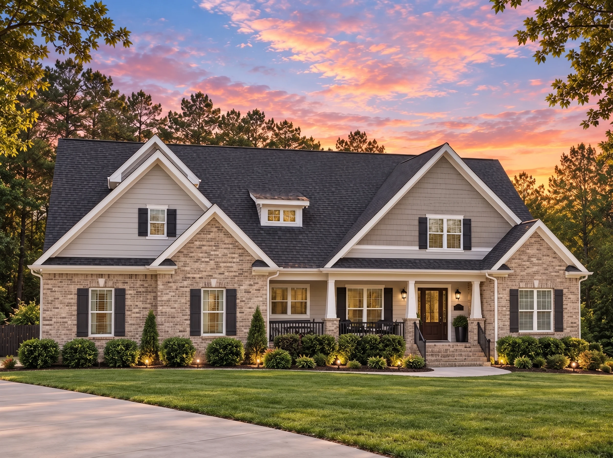 Plan  15-1477 – Auburn Pointe Haven  | Traditional New American – 4-Bed, 3-Bath, 2,757 SF - Natural Brick, AI-generated exterior concept