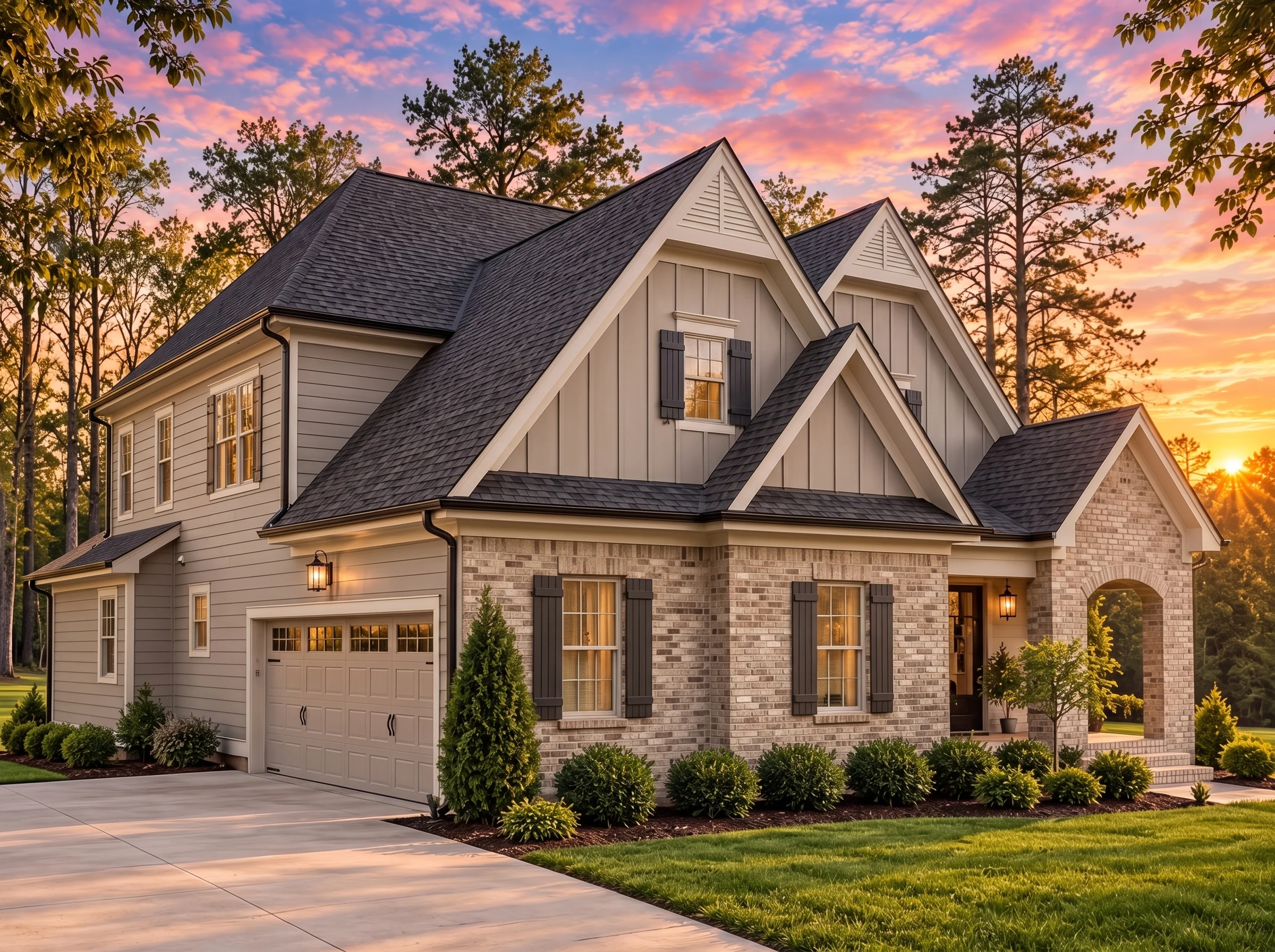 Plan  15-1492 – Chestnut Springs Estate | Modern Farmhouse – 4-Bed, 3.5-Bath, 3,422 SF - Natural Brick, AI-generated exterior concept