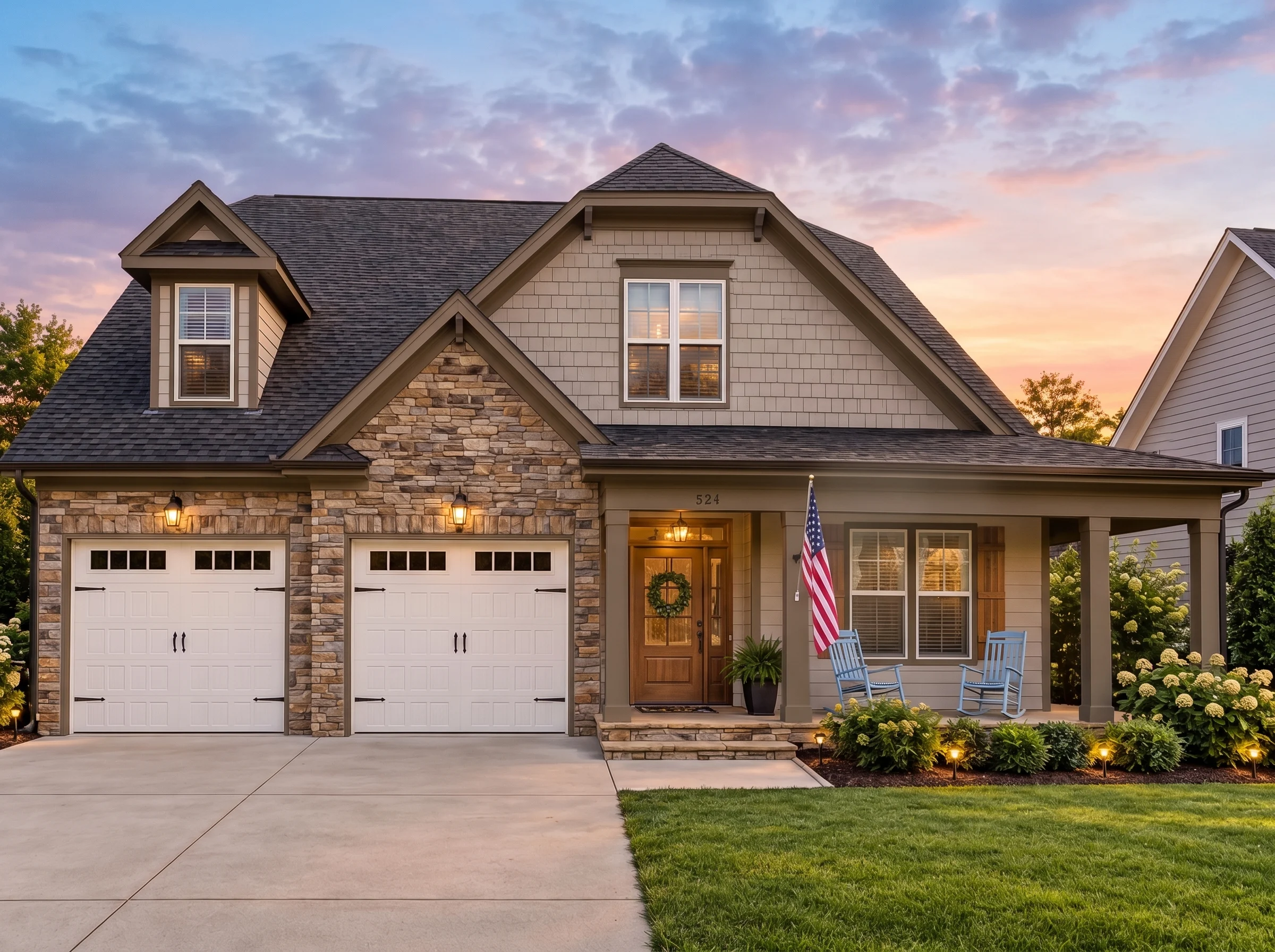 Plan  15-1498 – Yew Tree Shores Retreat | Craftsman – 5-Bed, 4-Bath, 5,763 SF - Mushroom Taupe, AI-generated exterior concept