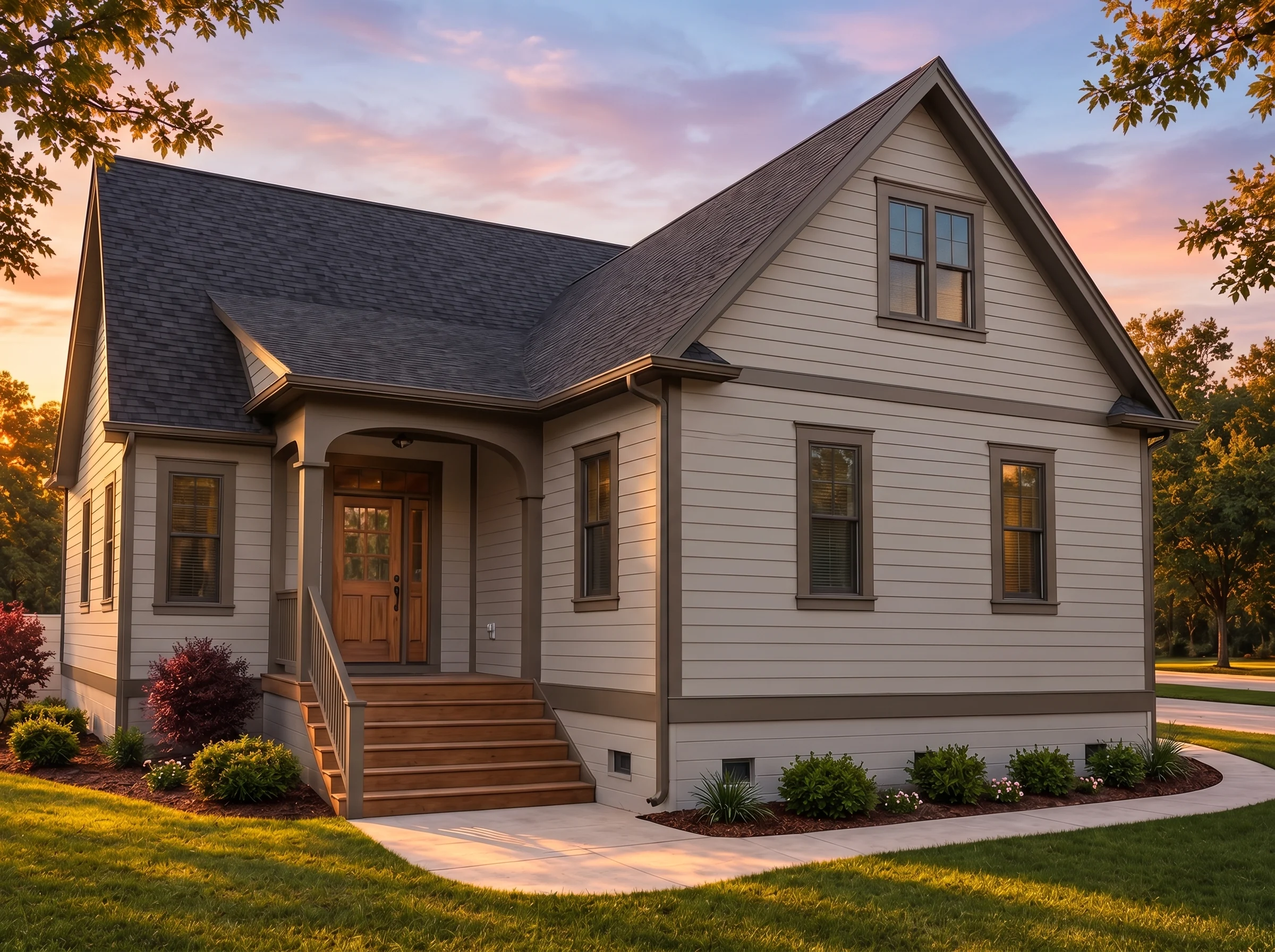 Plan  15-1496 – Auburn Grove Chalet  | Cape Cod – 3-Bed, 2.5-Bath, 2,469 SF - Mushroom Taupe, AI-generated exterior concept