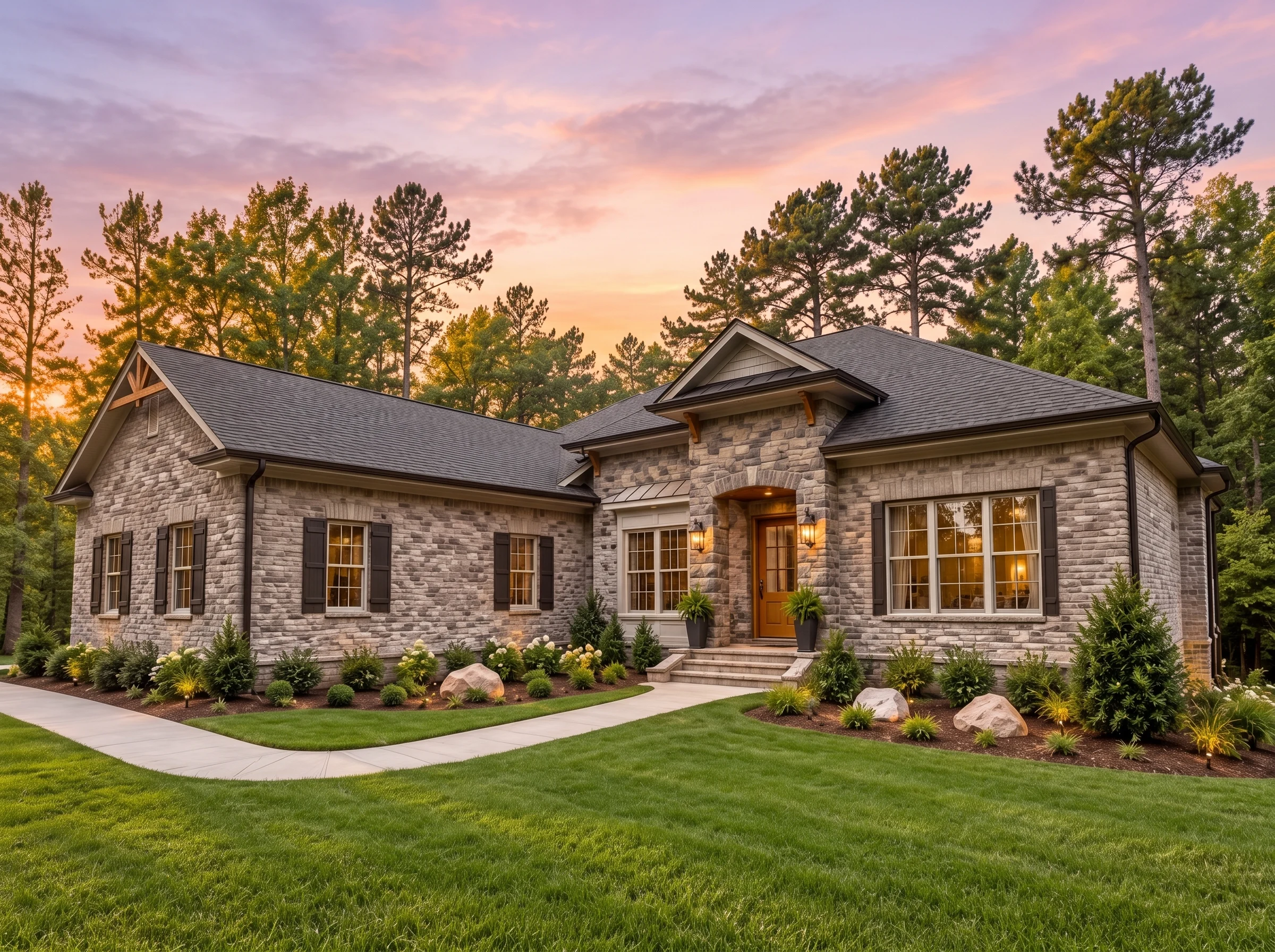 Plan  15-1528 – The Storm |  Traditional Ranch – 4-Bed, 3.5-Bath, 3,749 SF - Mushroom Taupe, AI-generated exterior concept
