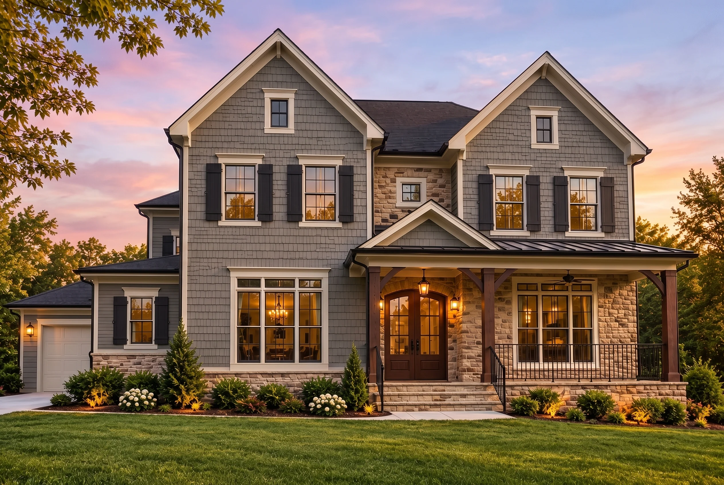 Plan  15-1529 – Auburn Harbor Residence | Modern Farmhouse – 5-Bed, 0.5-Bath, 3,880 SF - Warm Charcoal, AI-generated exterior concept