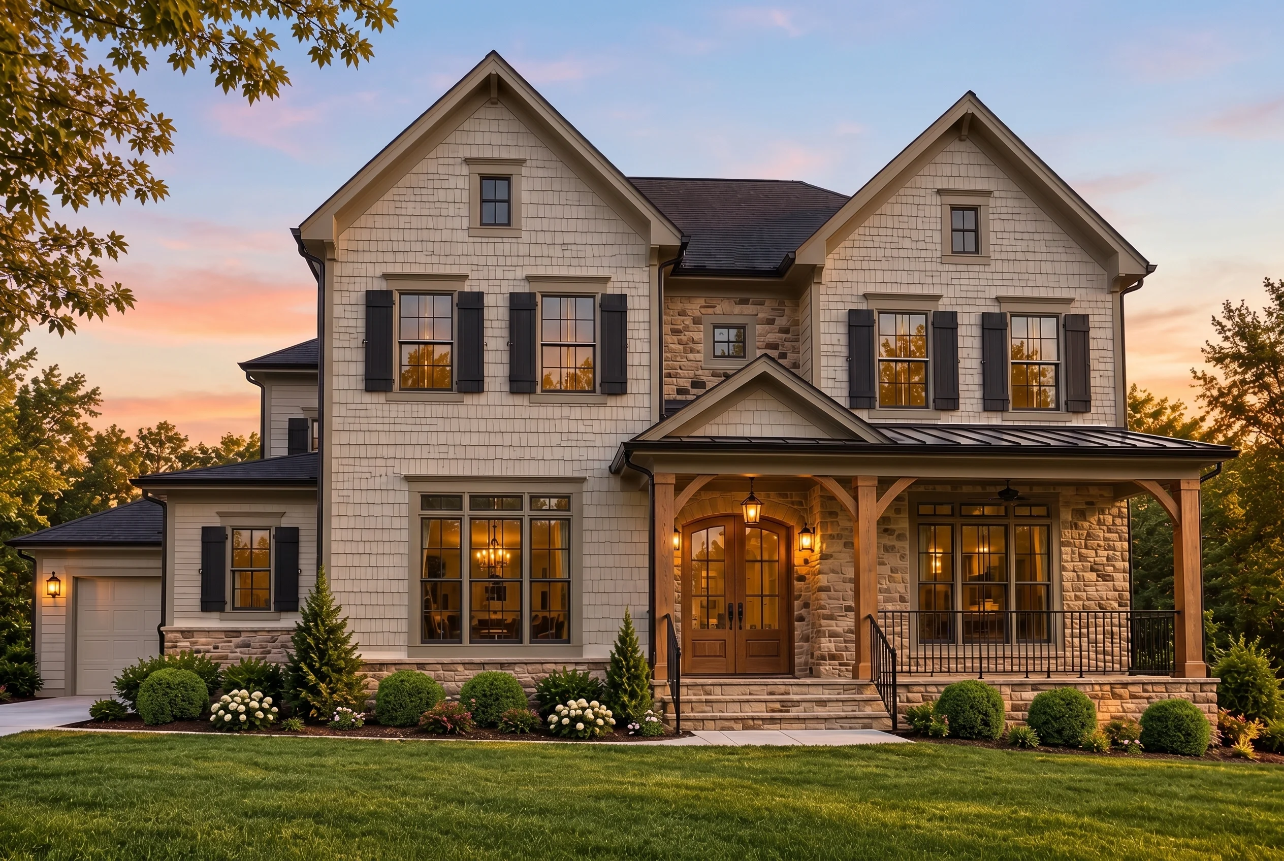 Plan  15-1529 – Auburn Harbor Residence | Modern Farmhouse – 5-Bed, 0.5-Bath, 3,880 SF - Mushroom Taupe, AI-generated exterior concept