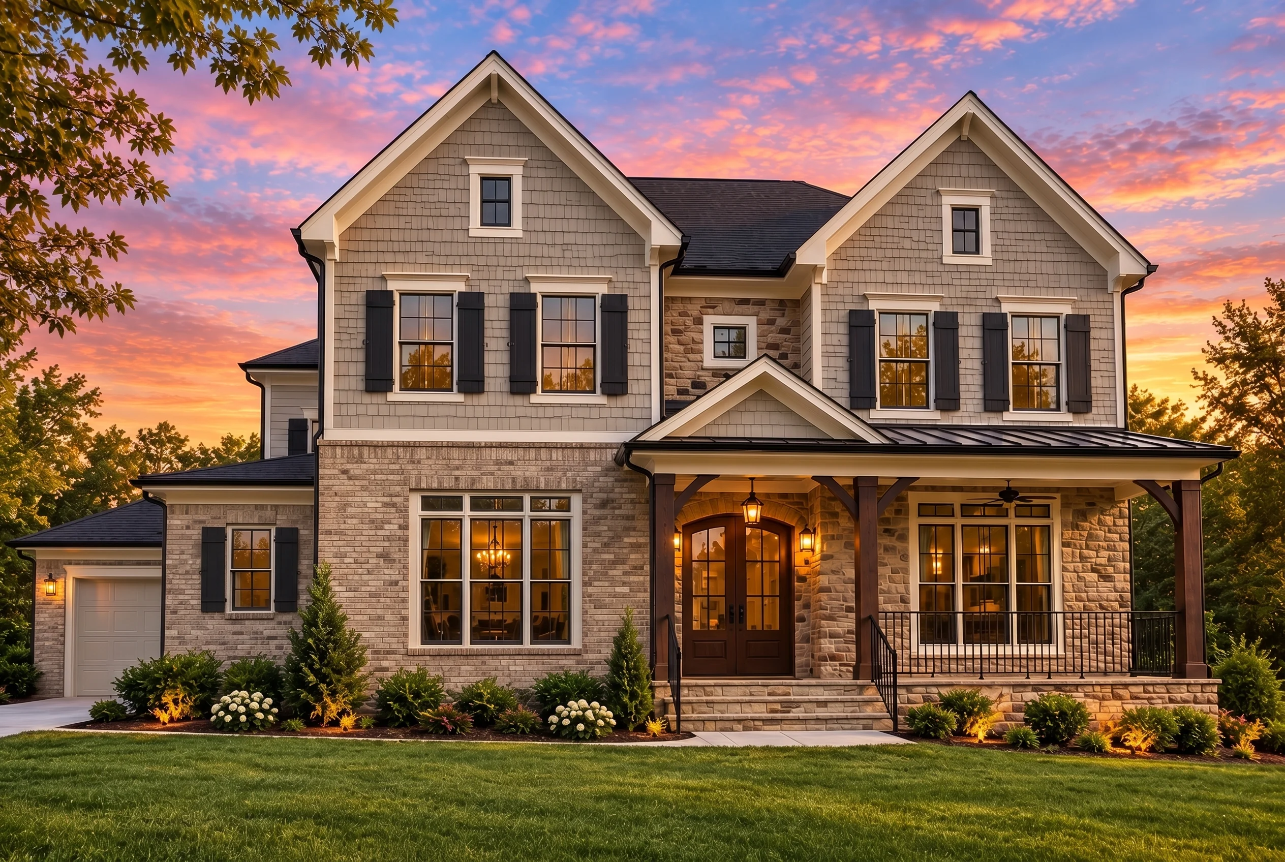 Plan  15-1529 – Auburn Harbor Residence | Modern Farmhouse – 5-Bed, 0.5-Bath, 3,880 SF - Natural Brick, AI-generated exterior concept