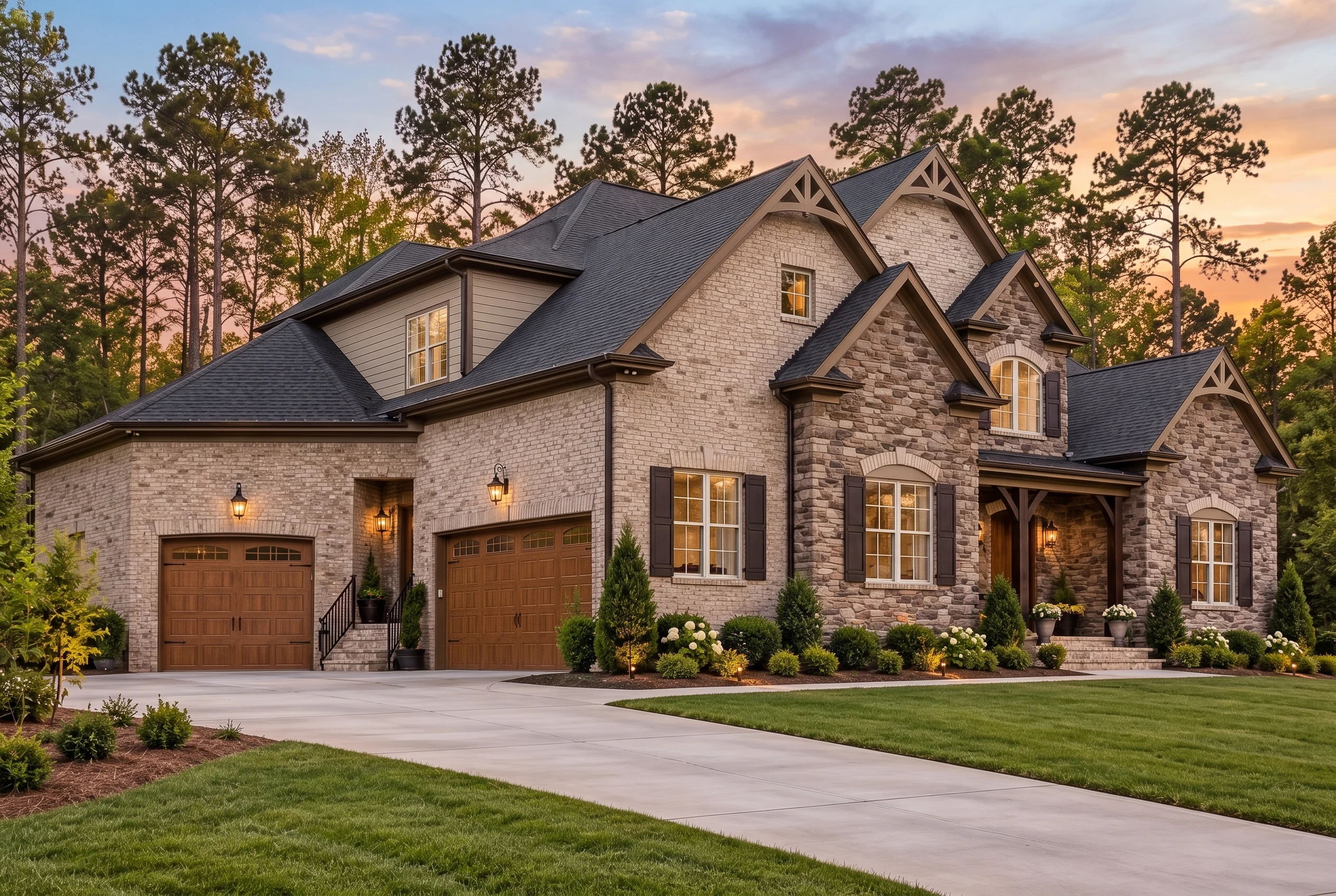 Plan  15-1532 – Sioux Falls Ranch |  French Country – 4-Bed, 4.5-Bath, 4,528 SF - Mushroom Taupe, AI-generated exterior concept
