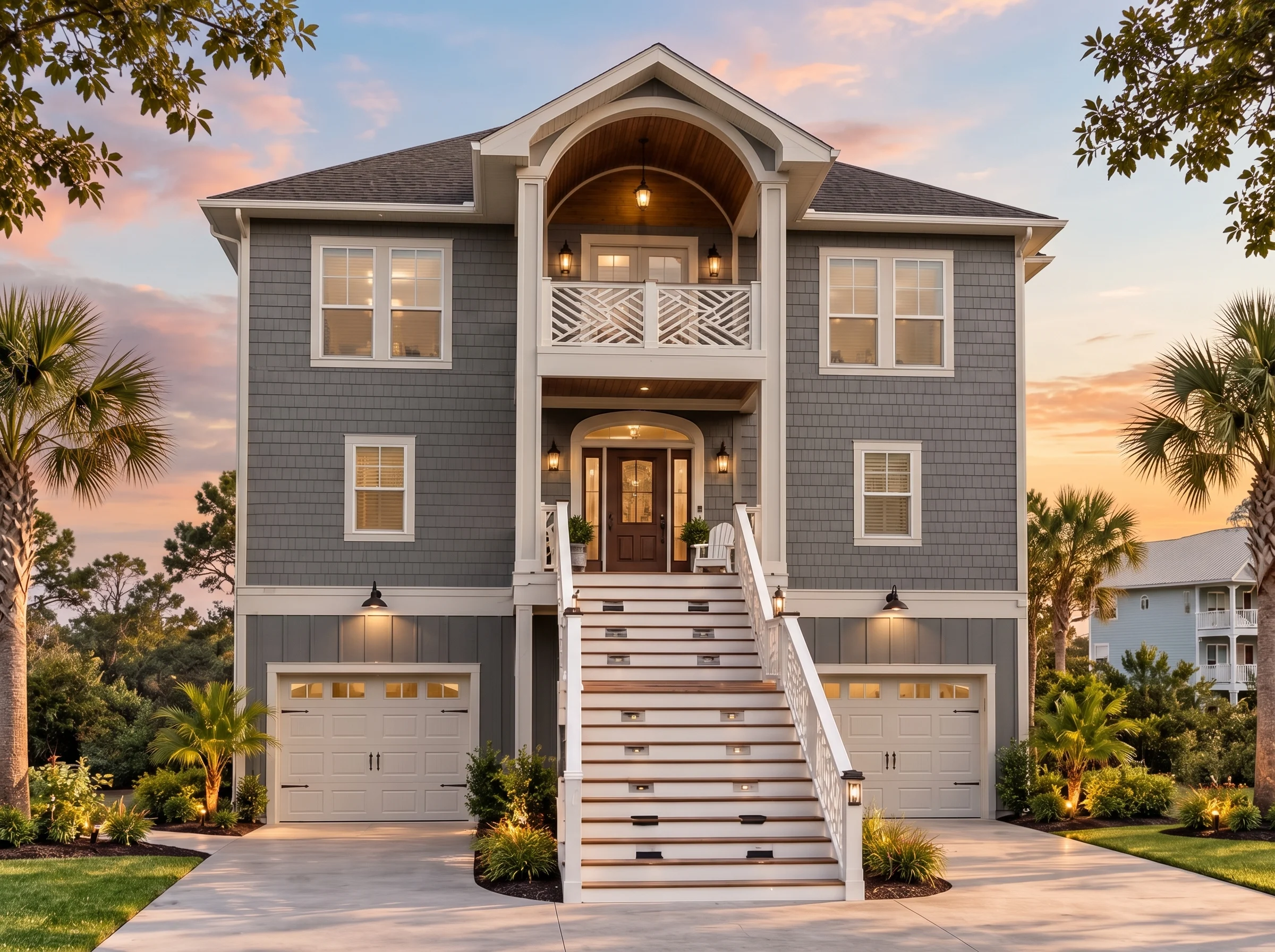 Plan  15-1544 – Auburn Terrace Chalet  | Coastal Traditional – 4-Bed, 5-Bath, 3,095 SF - Warm Charcoal, AI-generated exterior concept