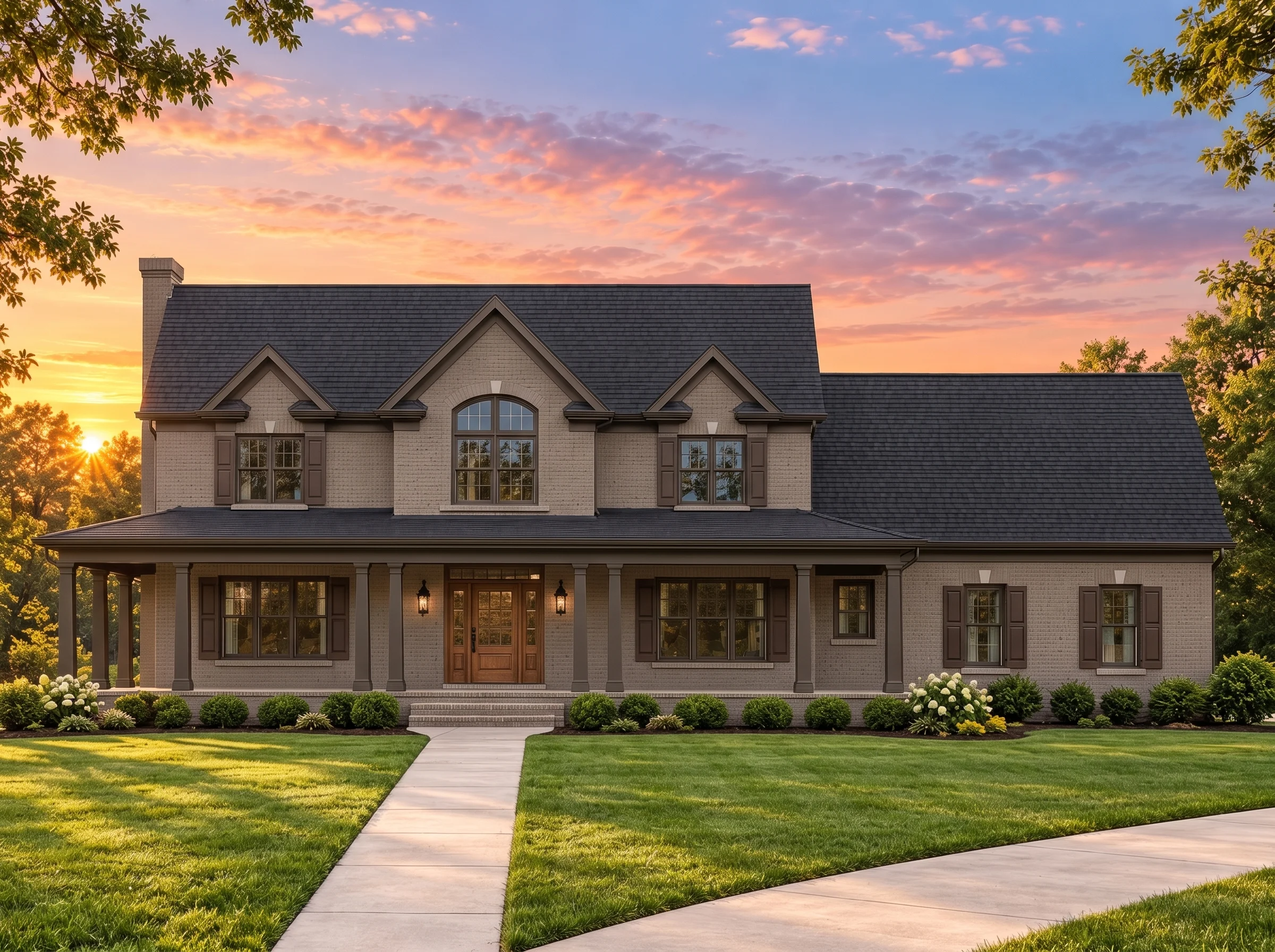 Plan  15-1551 – Fern Point Retreat |  Colonial – 3-Bed, 2.5-Bath, 3,335 SF - Mushroom Taupe, AI-generated exterior concept