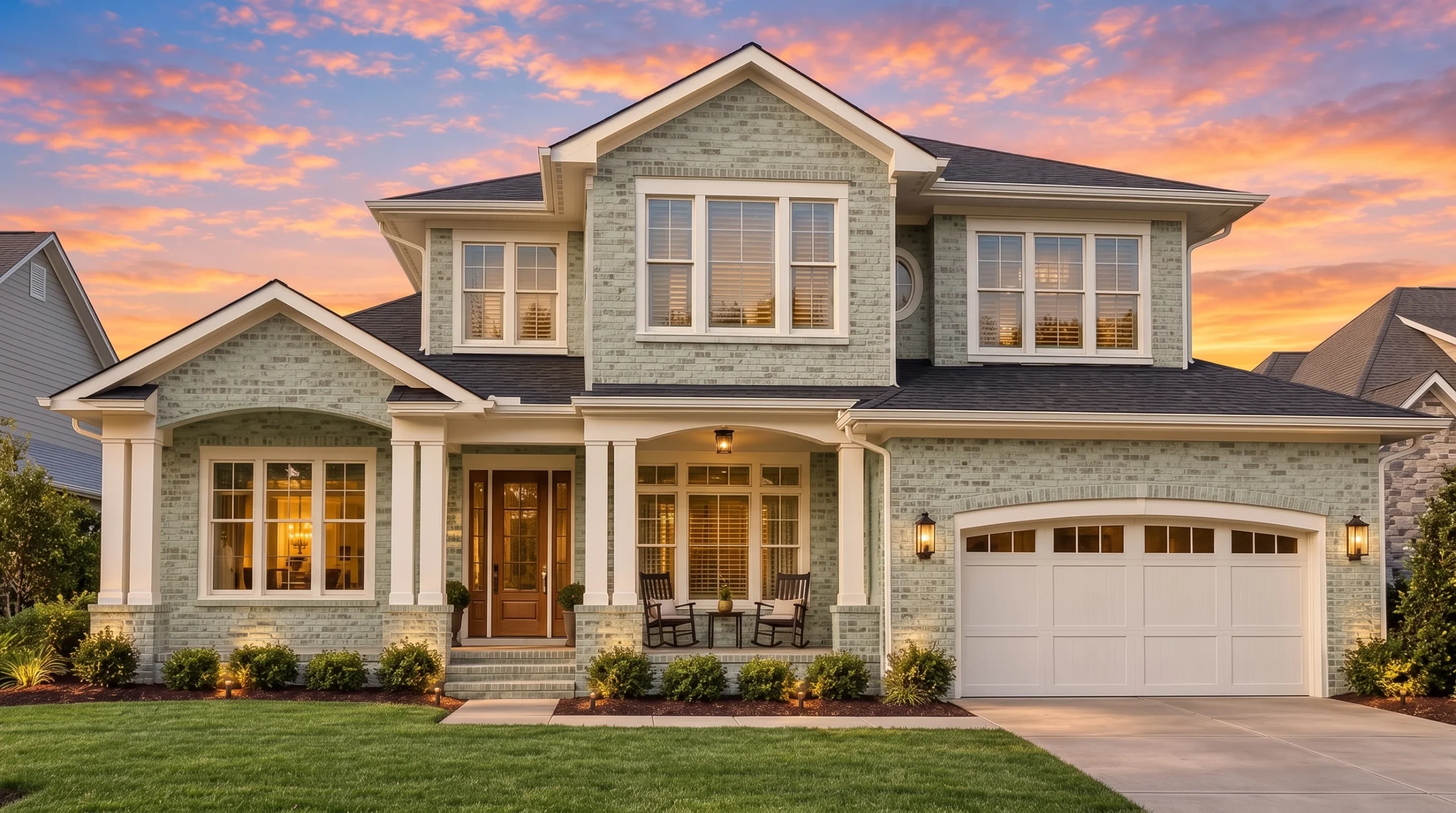 Plan  15-1427 – Aster Crest Farmhouse  | Coastal Traditional – 4-Bed, 3.5-Bath, 3,978 SF - Muted Sage, AI-generated exterior concept