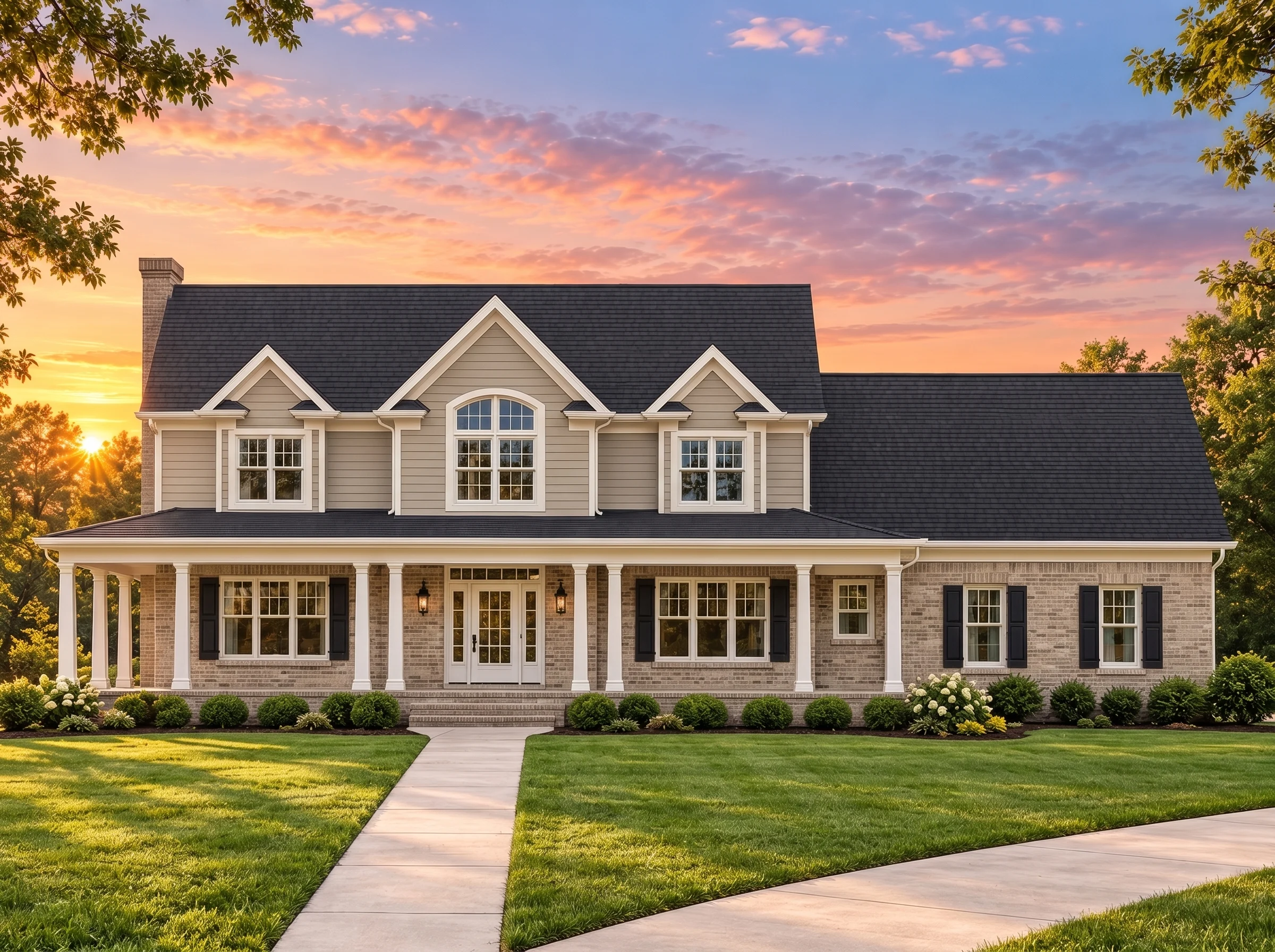Plan  15-1551 – Fern Point Retreat |  Colonial – 3-Bed, 2.5-Bath, 3,335 SF - Natural Brick, AI-generated exterior concept