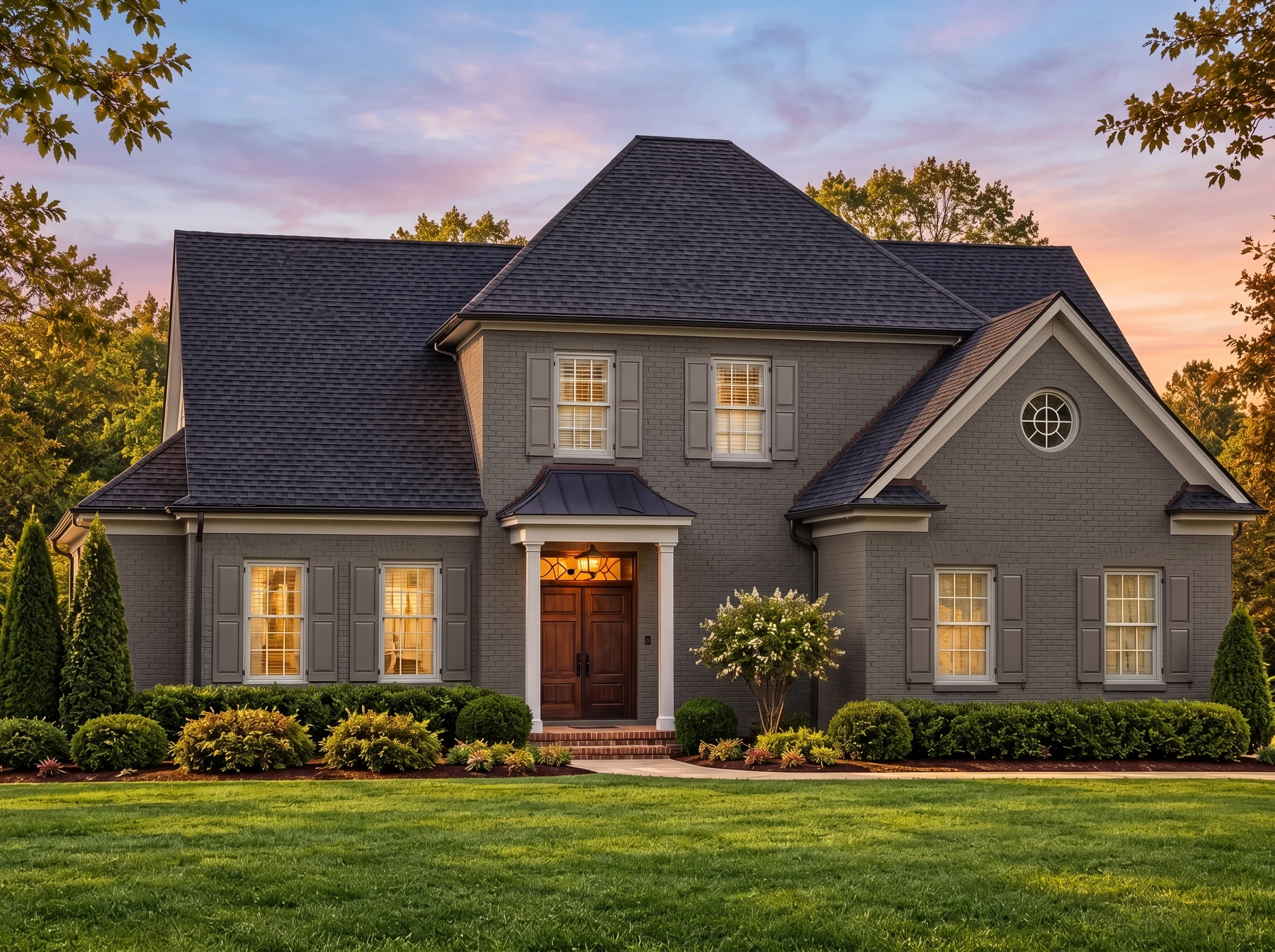 Plan  15-1606 – Blackthorn Hall |  Traditional Colonial – 5-Bed, 3-Bath, 4,414 SF - Warm Charcoal, AI-generated exterior concept