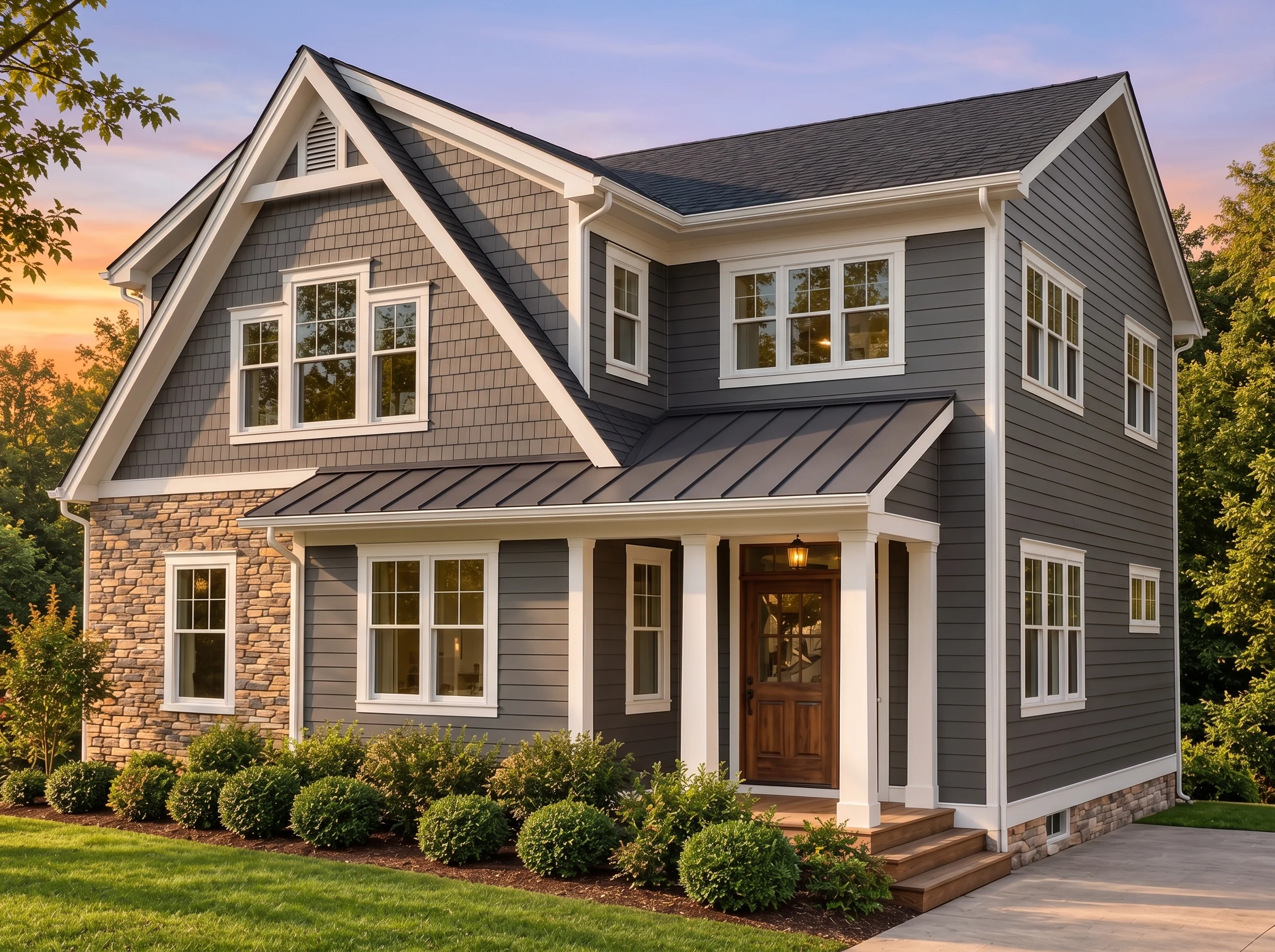 Plan  15-1616 – Jersey Garden |  Craftsman – 4-Bed, 3-Bath, 4,291 SF - Warm Charcoal, AI-generated exterior concept