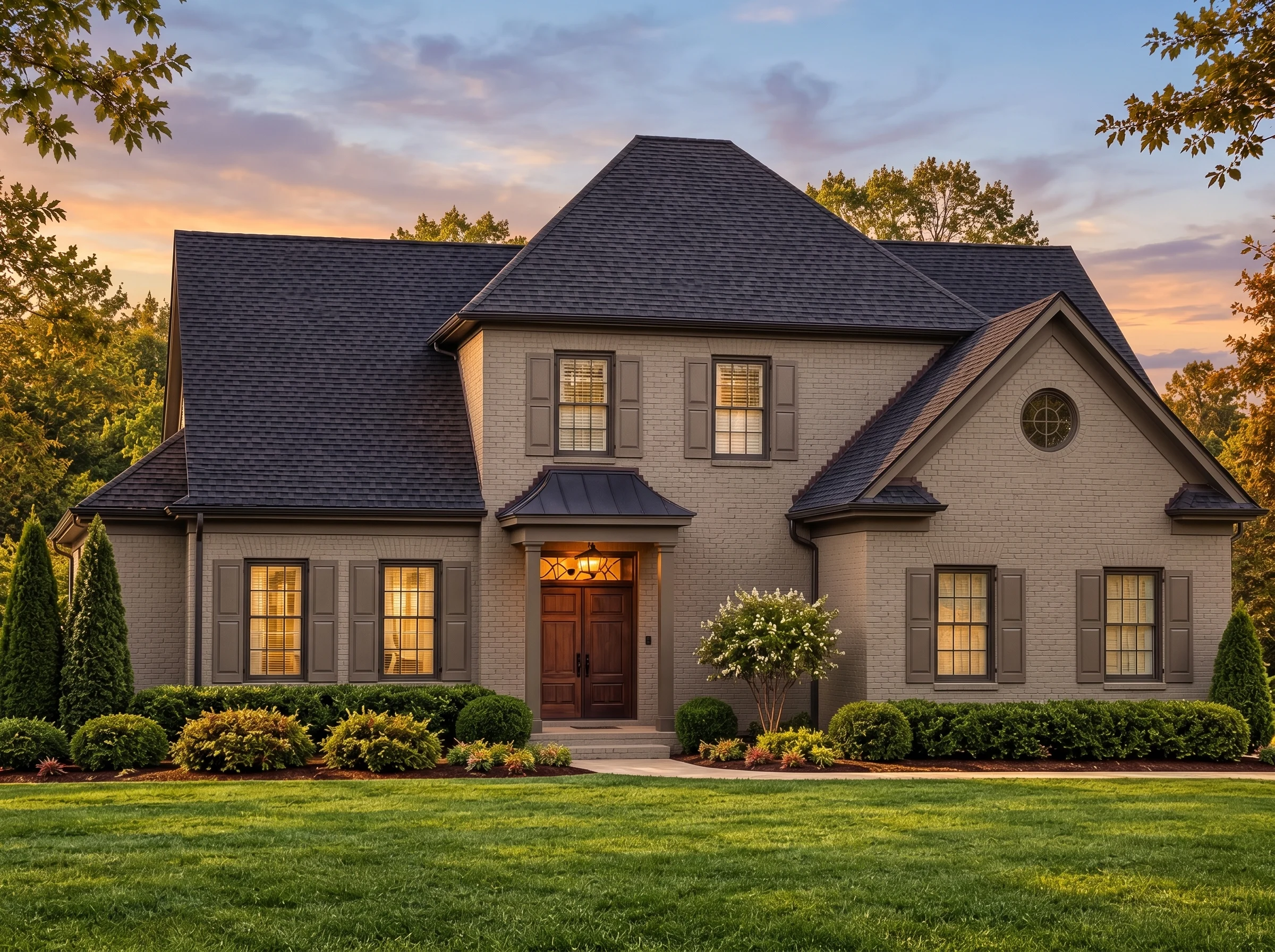Plan  15-1606 – Blackthorn Hall |  Traditional Colonial – 5-Bed, 3-Bath, 4,414 SF - Mushroom Taupe, AI-generated exterior concept