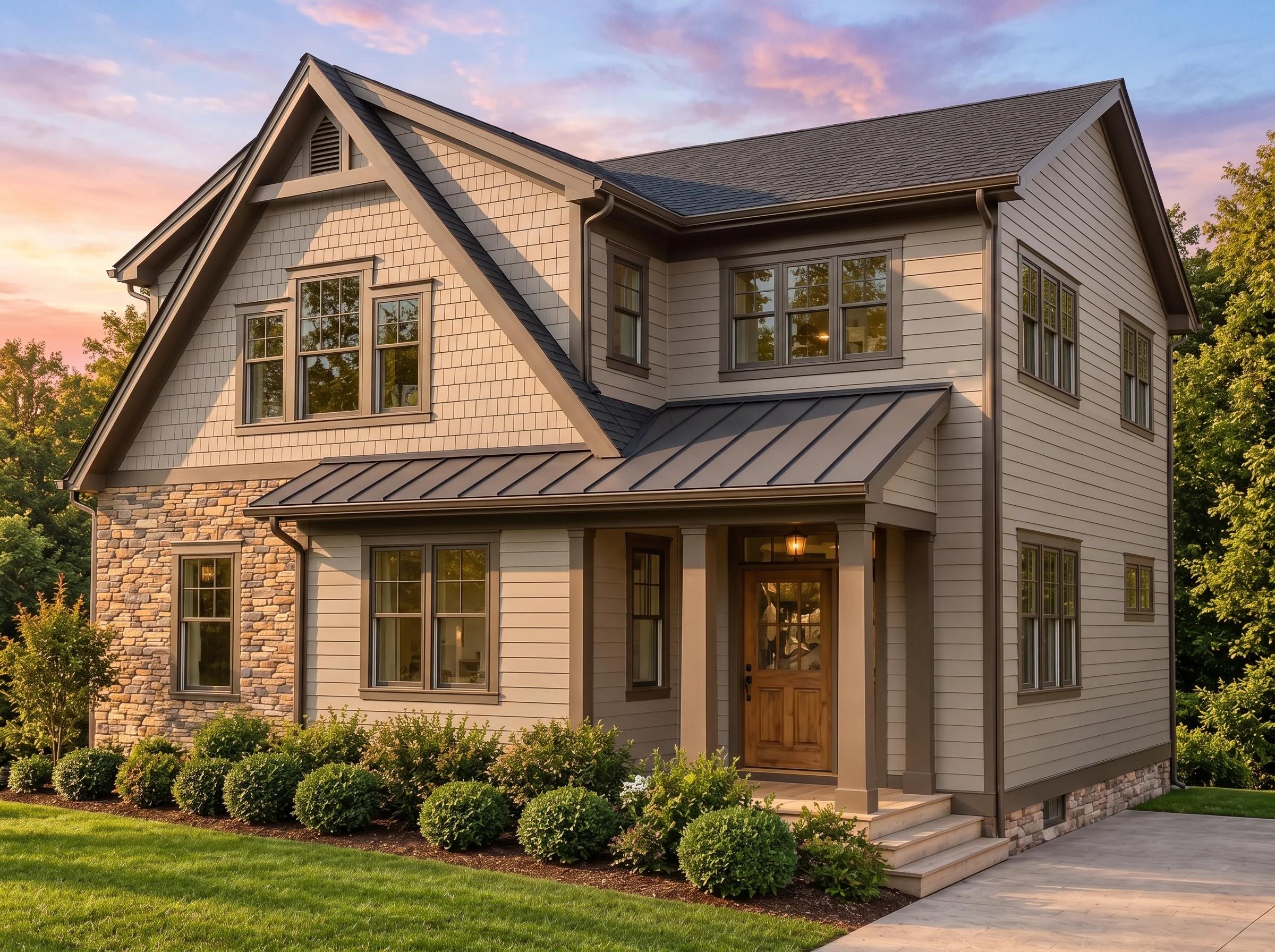 Plan  15-1616 – Jersey Garden |  Craftsman – 4-Bed, 3-Bath, 4,291 SF - Mushroom Taupe, AI-generated exterior concept