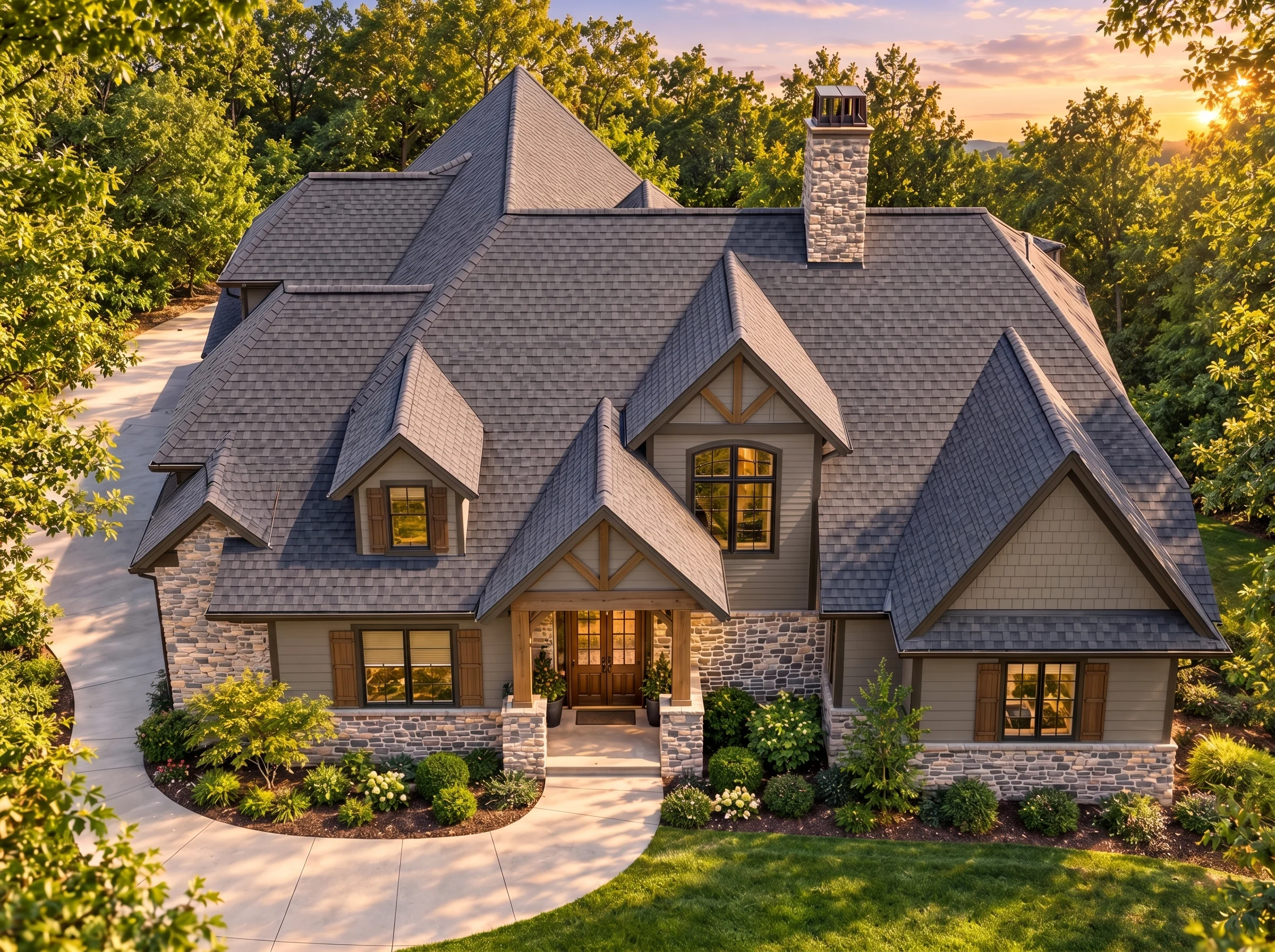 Plan  15-1601 – Rose Meadow Estate |  New American – 3-Bed, 3.5-Bath, 3,312 SF - Mushroom Taupe, AI-generated exterior concept