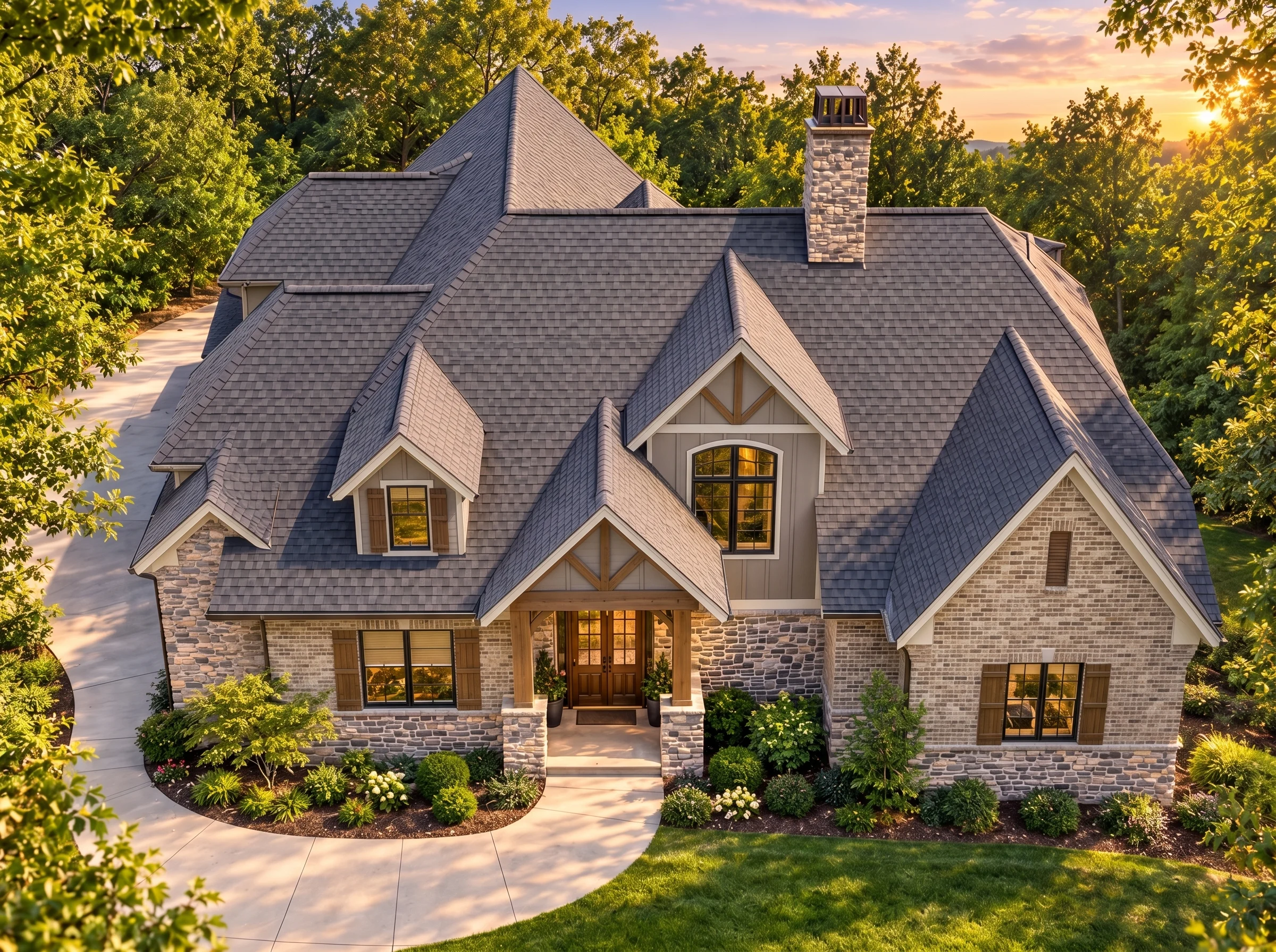 Plan  15-1601 – Rose Meadow Estate |  New American – 3-Bed, 3.5-Bath, 3,312 SF - Natural Brick, AI-generated exterior concept