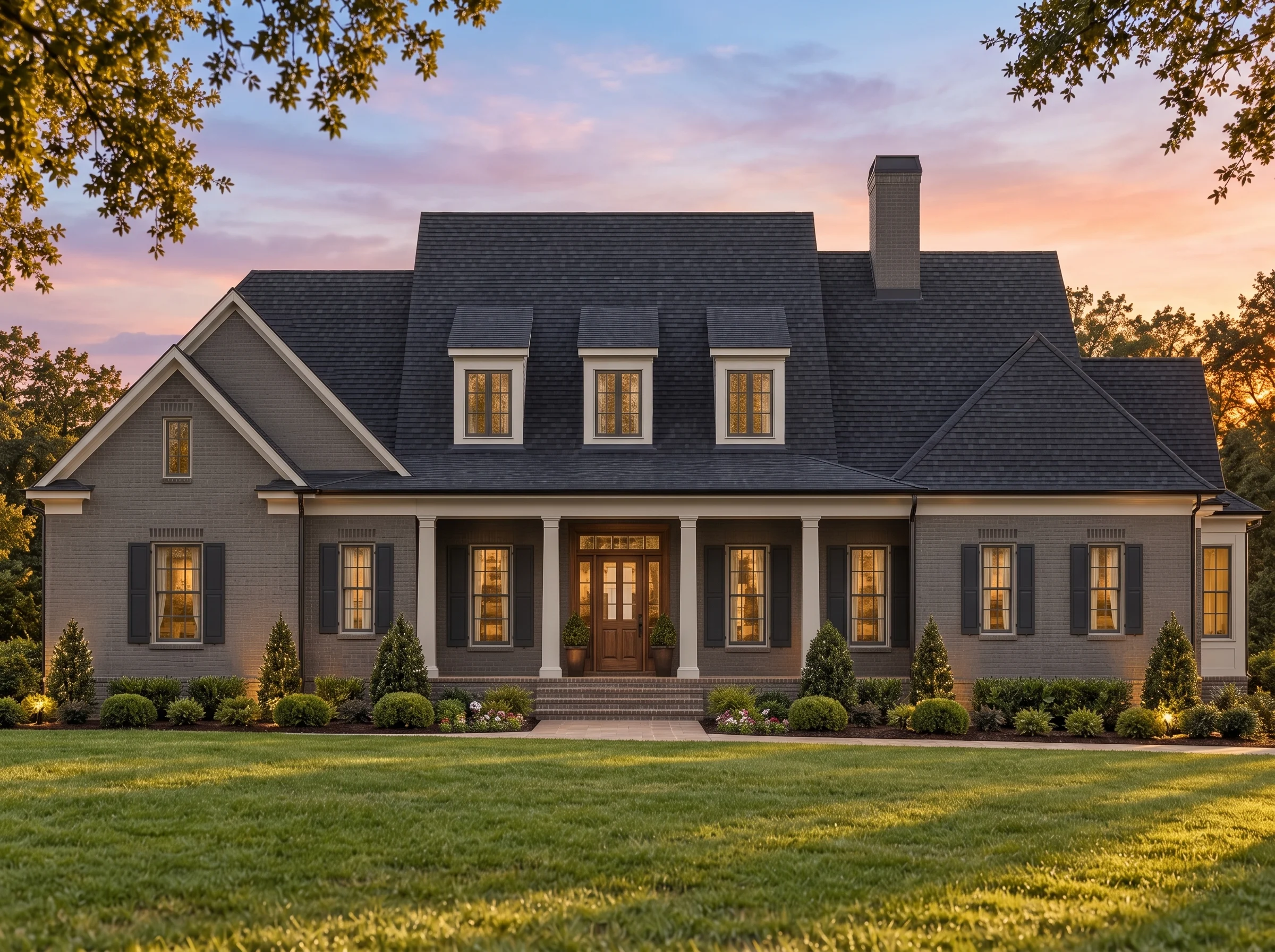 Plan  15-1628 – Magnolia Ridge Farm  | Colonial Revival – 4-Bed, 4.5-Bath, 2,908 SF - Warm Charcoal, AI-generated exterior concept