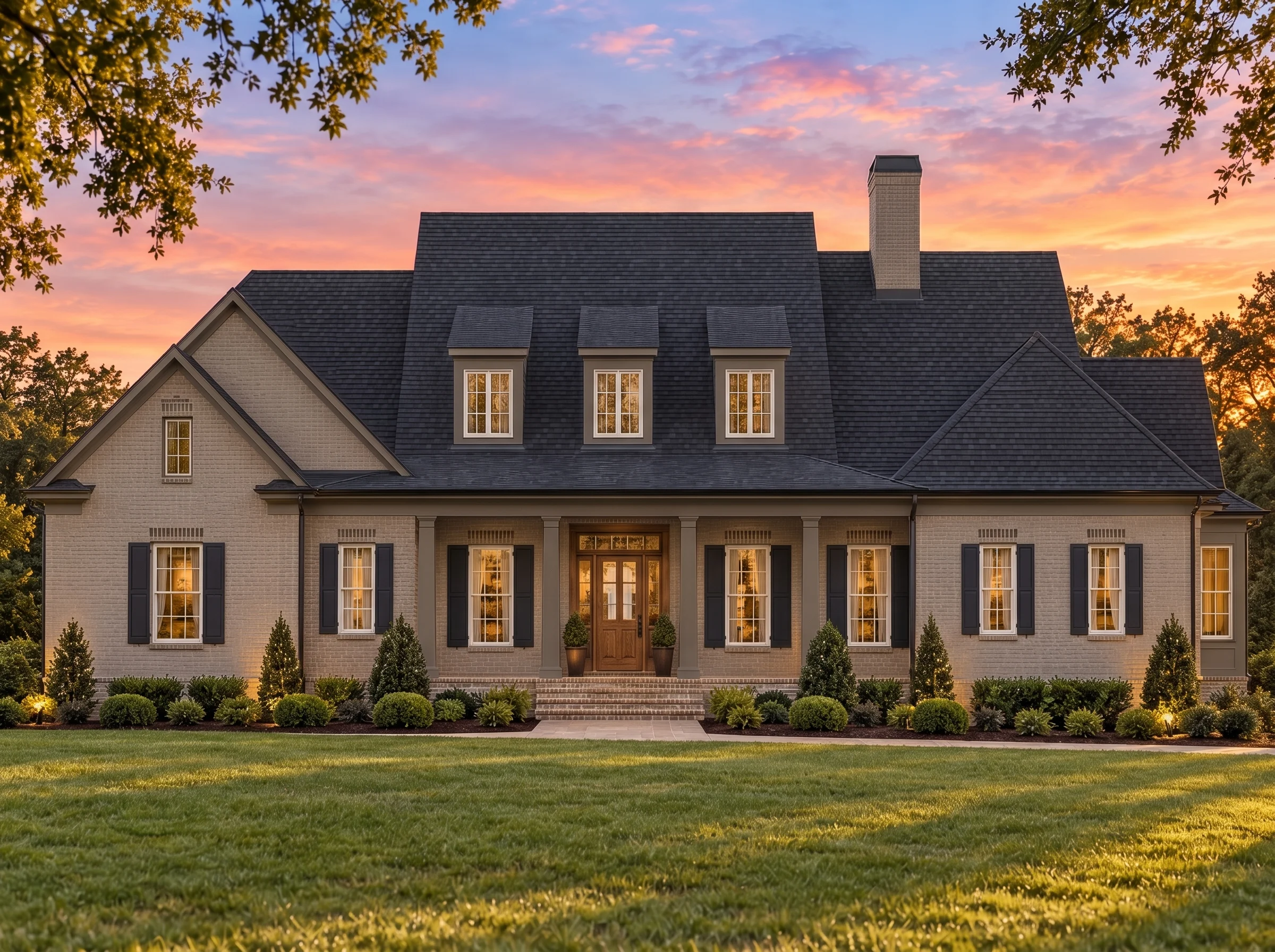 Plan  15-1628 – Magnolia Ridge Farm  | Colonial Revival – 4-Bed, 4.5-Bath, 2,908 SF - Mushroom Taupe, AI-generated exterior concept
