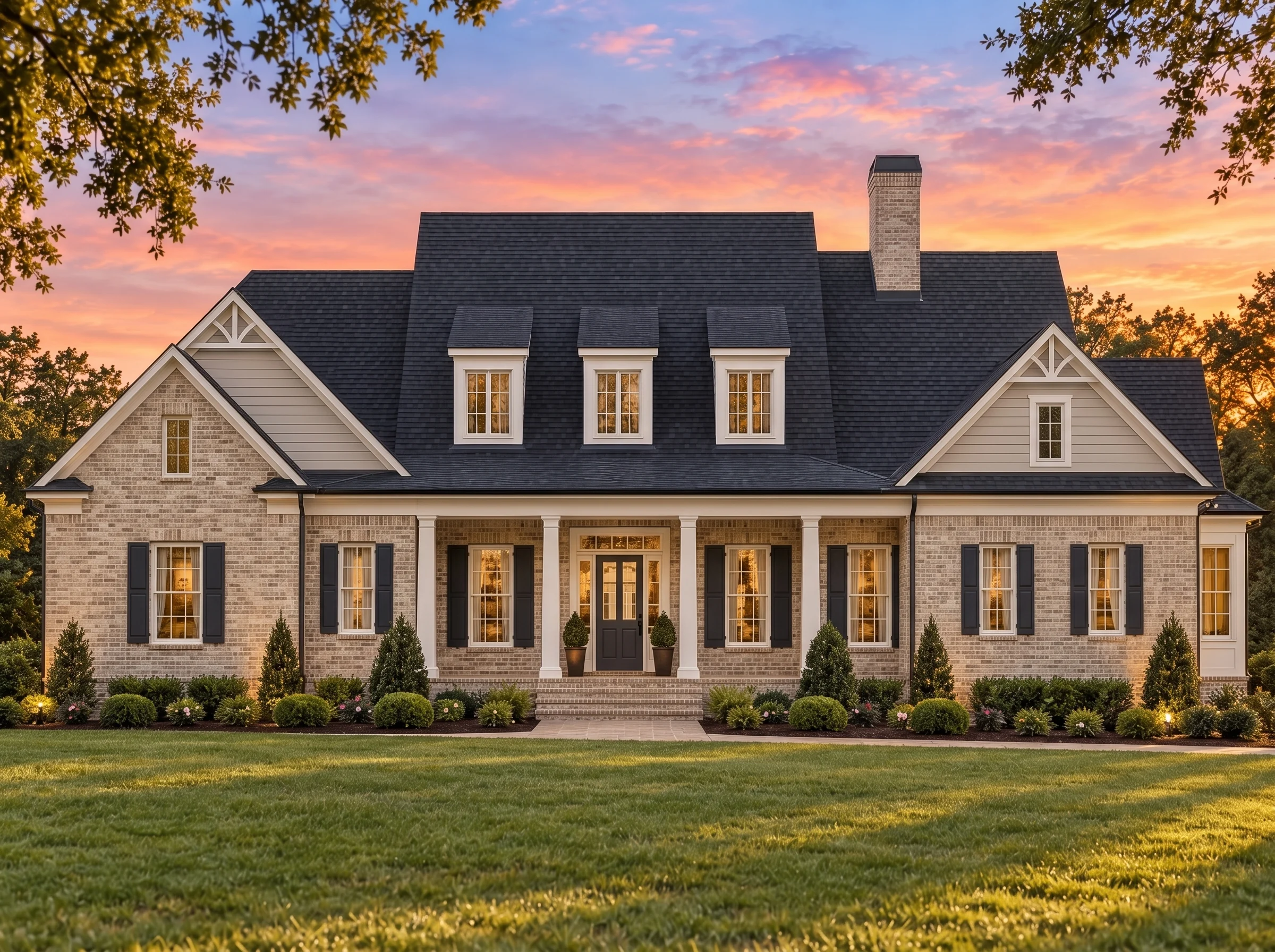 Plan  15-1628 – Magnolia Ridge Farm  | Colonial Revival – 4-Bed, 4.5-Bath, 2,908 SF - Natural Brick, AI-generated exterior concept