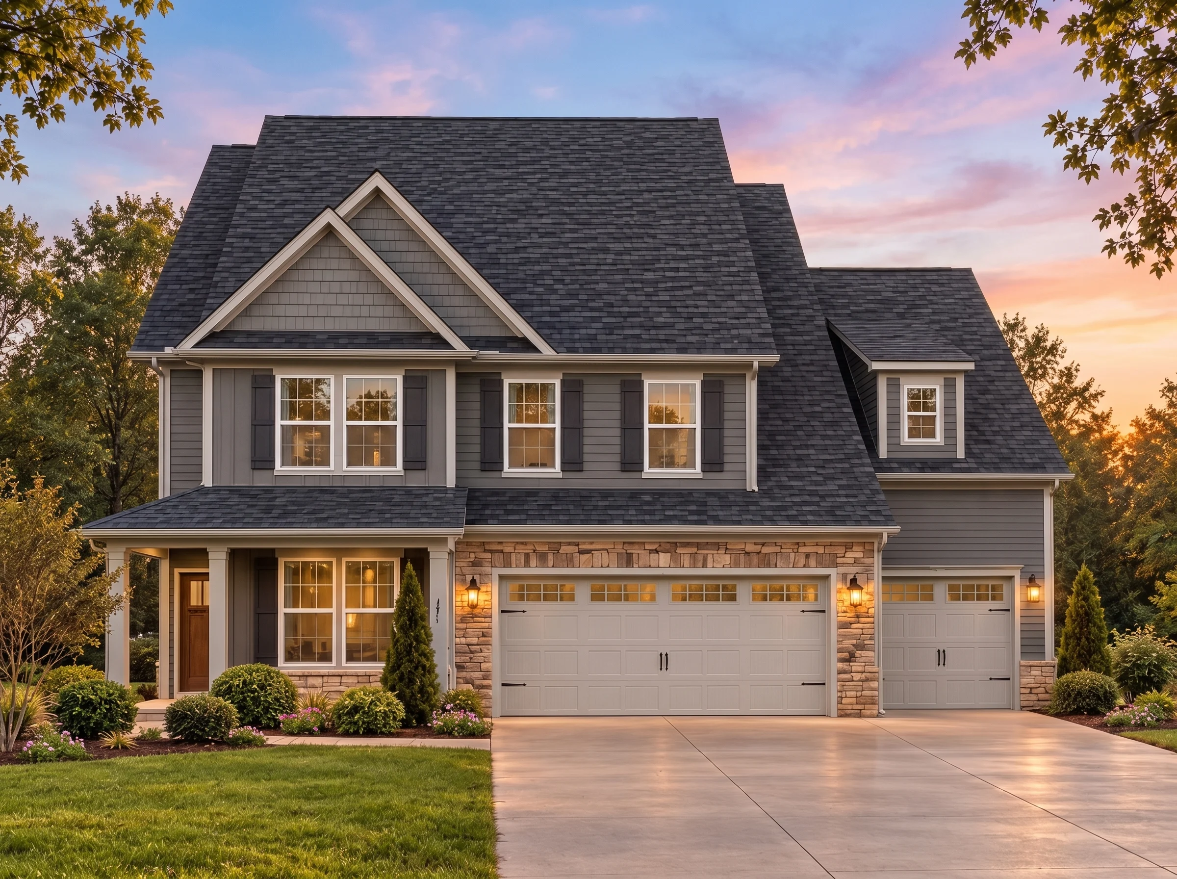 Plan  15-1638 – Oak Point Residence  | Traditional Colonial – 5-Bed, 3.5-Bath, 3,813 SF - Warm Charcoal, AI-generated exterior concept