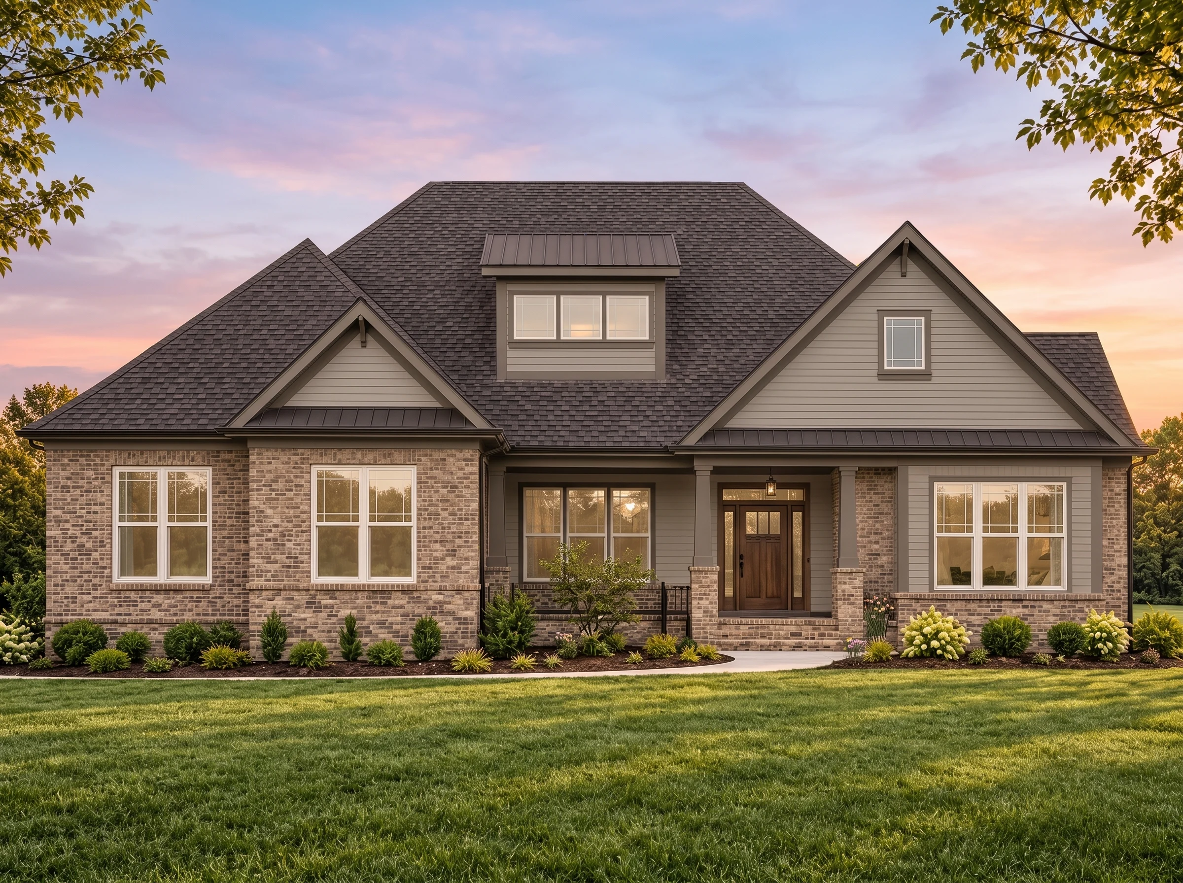 Plan  15-1721 – Wilson Place | New  American – 4-Bed, 3.5-Bath, 3,842 SF - Mushroom Taupe, AI-generated exterior concept
