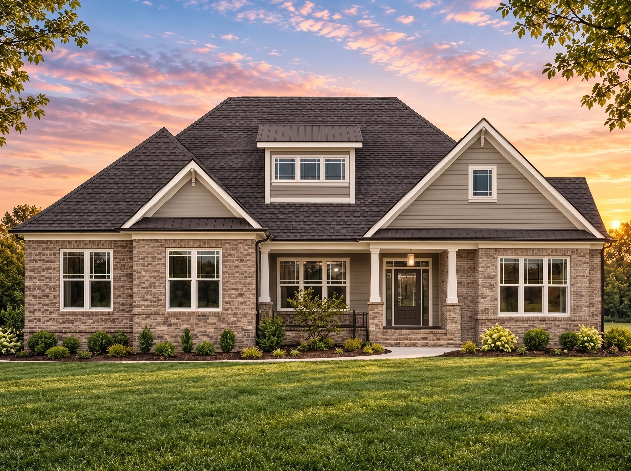 Plan  15-1721 – Wilson Place | New  American – 4-Bed, 3.5-Bath, 3,842 SF - Natural Brick, AI-generated exterior concept