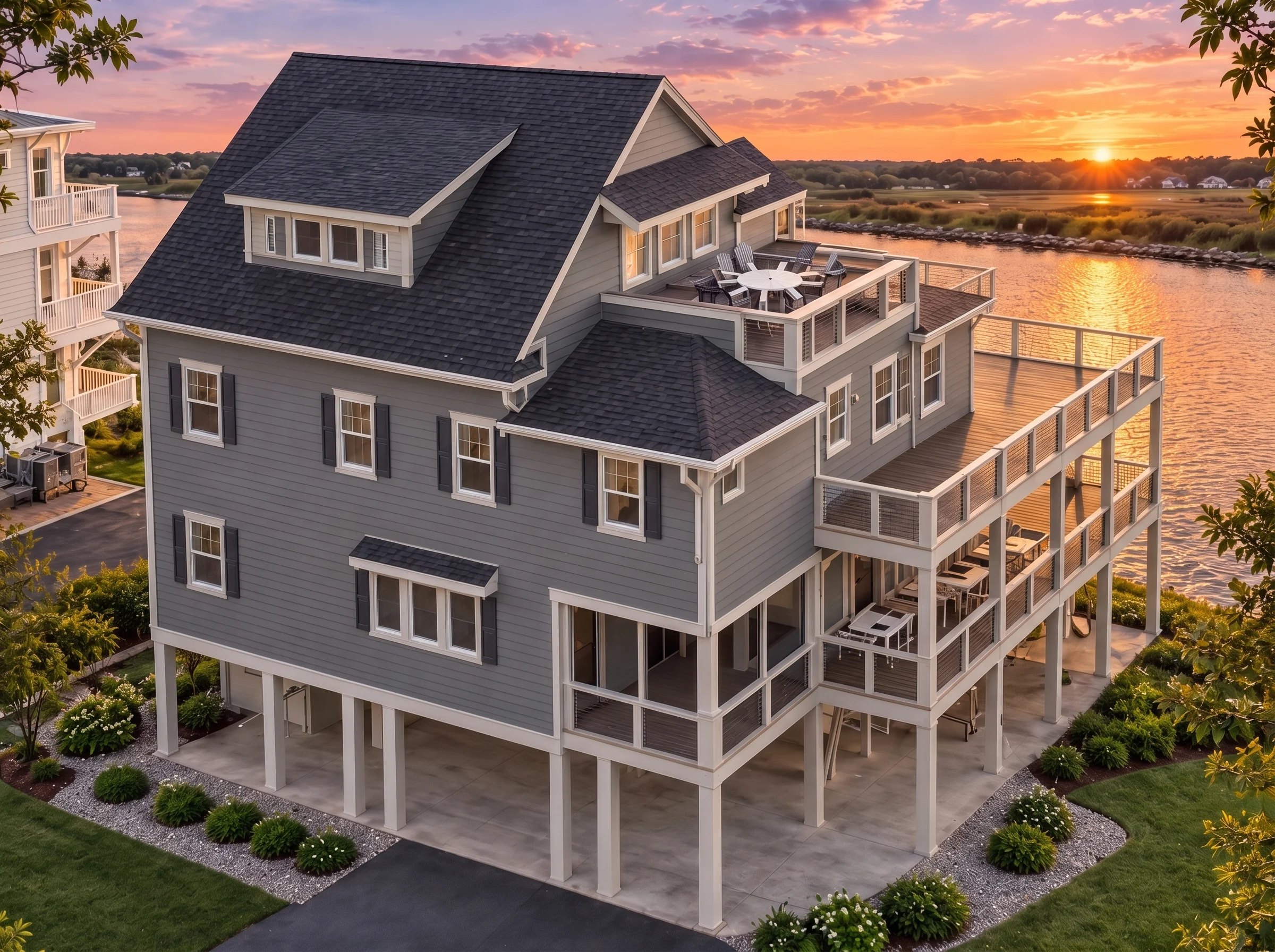 Plan  15-1707 – Aster Pointe Hall |  Coastal – 3-Bed, 3.5-Bath, 2,601 SF - Warm Charcoal, AI-generated exterior concept