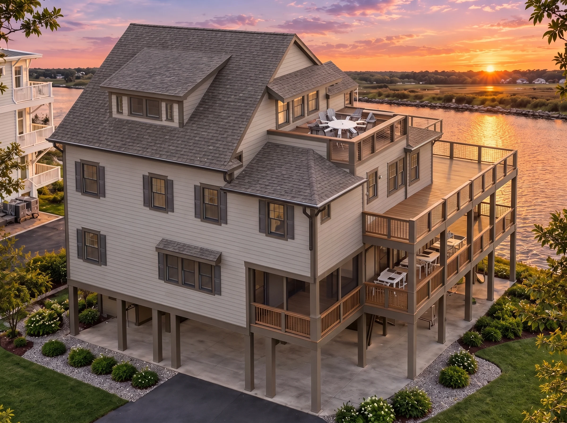 Plan  15-1707 – Aster Pointe Hall |  Coastal – 3-Bed, 3.5-Bath, 2,601 SF - Mushroom Taupe, AI-generated exterior concept