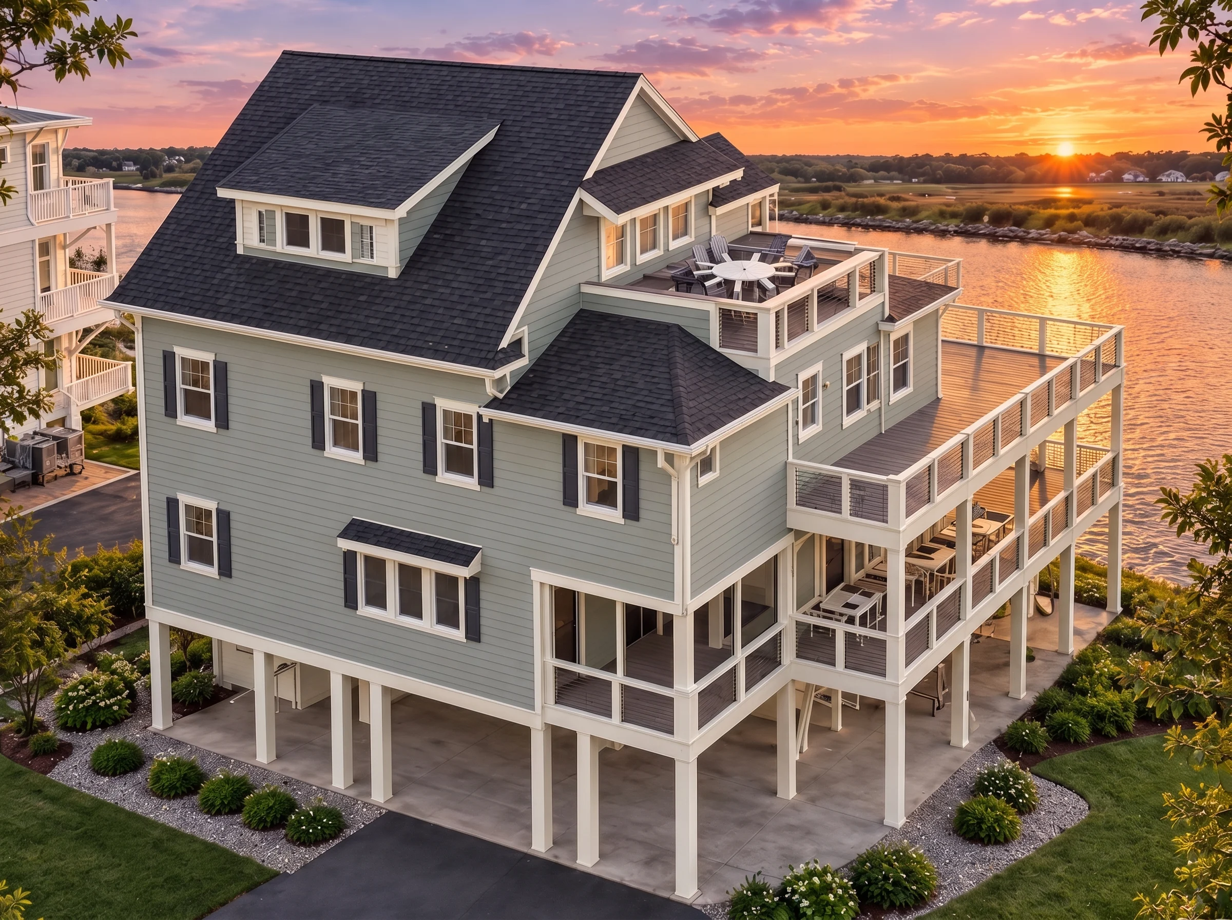 Plan  15-1707 – Aster Pointe Hall |  Coastal – 3-Bed, 3.5-Bath, 2,601 SF - Muted Sage, AI-generated exterior concept