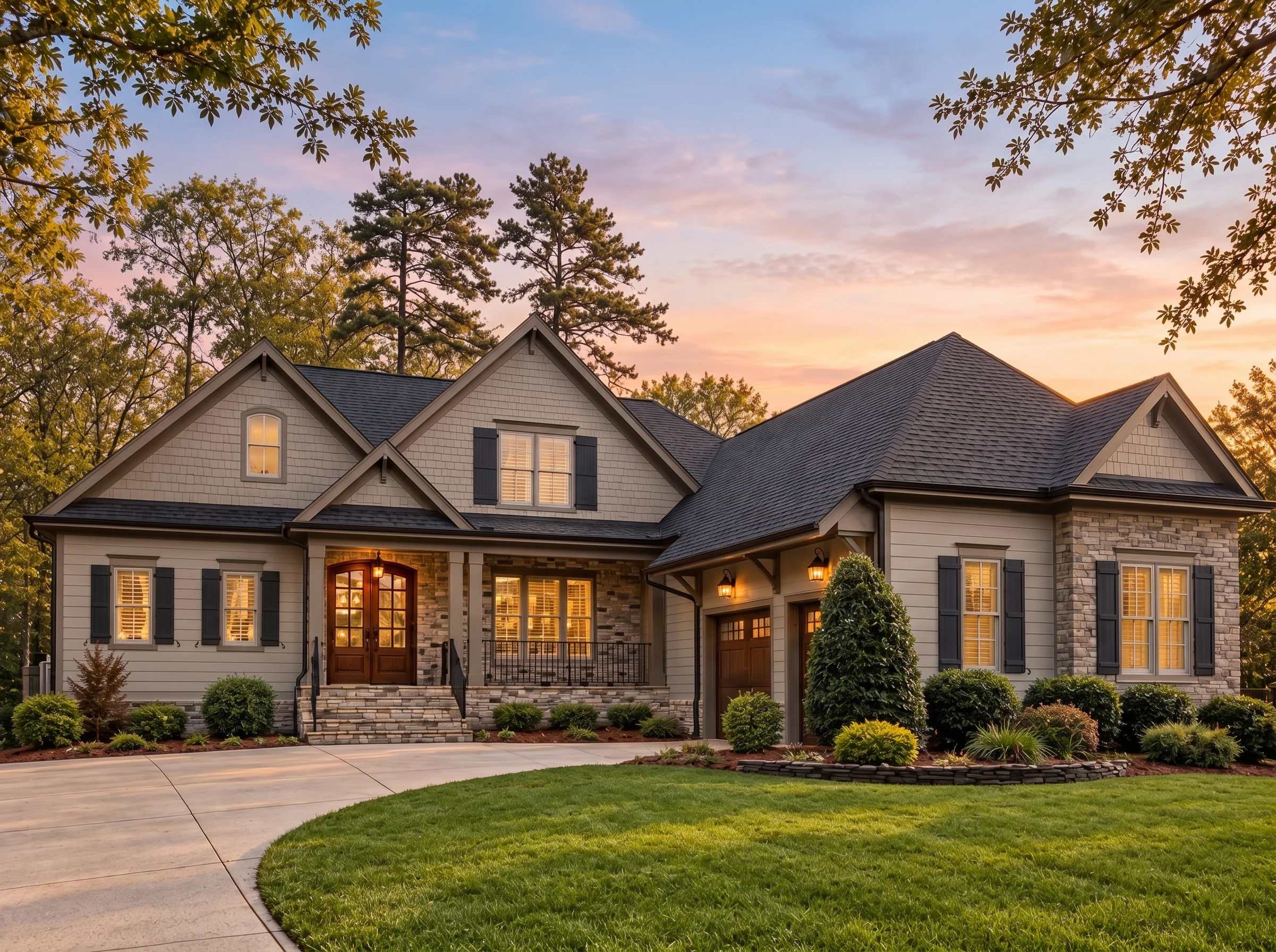 Plan  15-1681 – The Brownstead House  | Shingle Style – 5-Bed, 3.5-Bath, 3,210 SF - Mushroom Taupe, AI-generated exterior concept