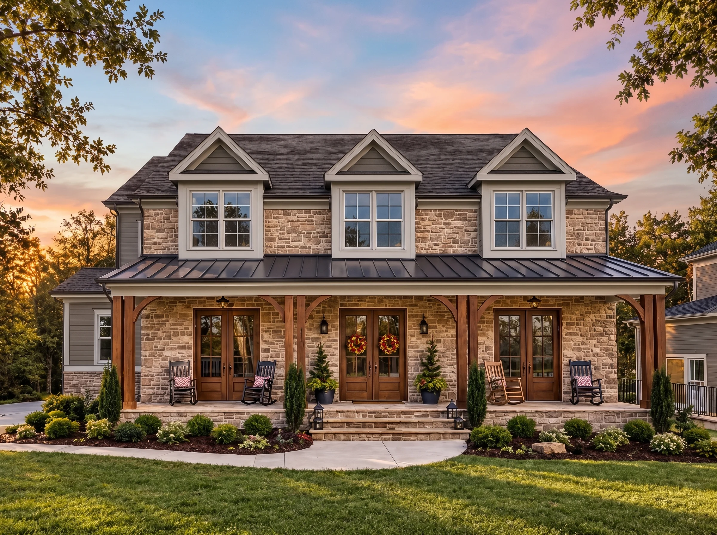 Plan  15-1785 – Auburn Field Villa |  Southern Farmhouse – 5-Bed, 5-Bath, 4,400 SF - Warm Charcoal, AI-generated exterior concept