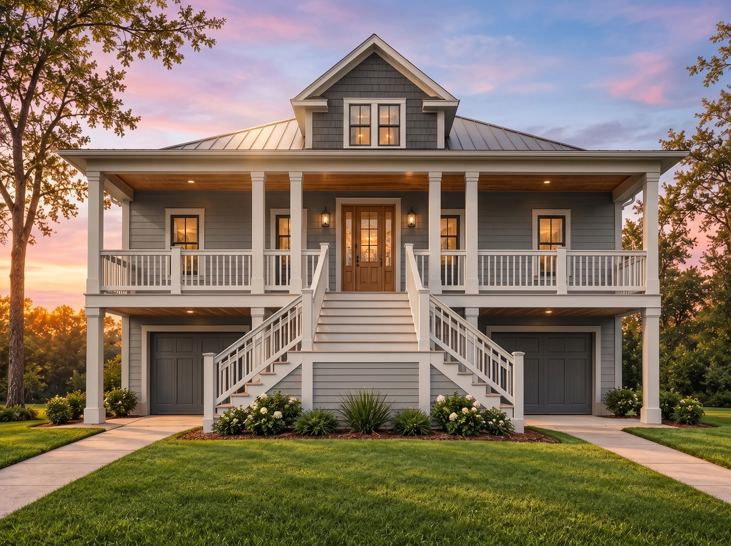 Plan  15-1770 – Auburn Bluff Chalet  | Low Country – 3-Bed, 3.5-Bath, 3,377 SF - Warm Charcoal, AI-generated exterior concept