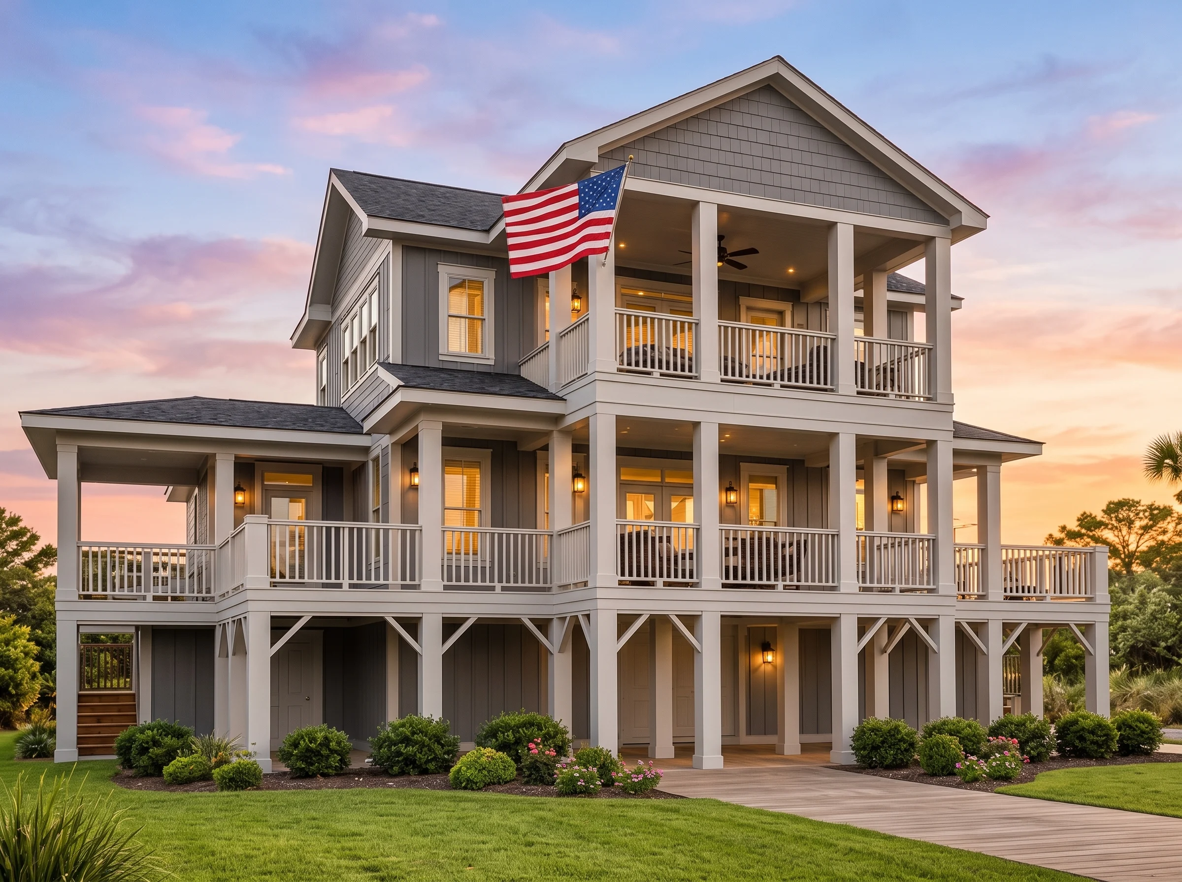 Plan  15-1769 – Aster Pointe Manor |  Coastal Traditional – 4-Bed, 3-Bath, 3,411 SF - Warm Charcoal, AI-generated exterior concept