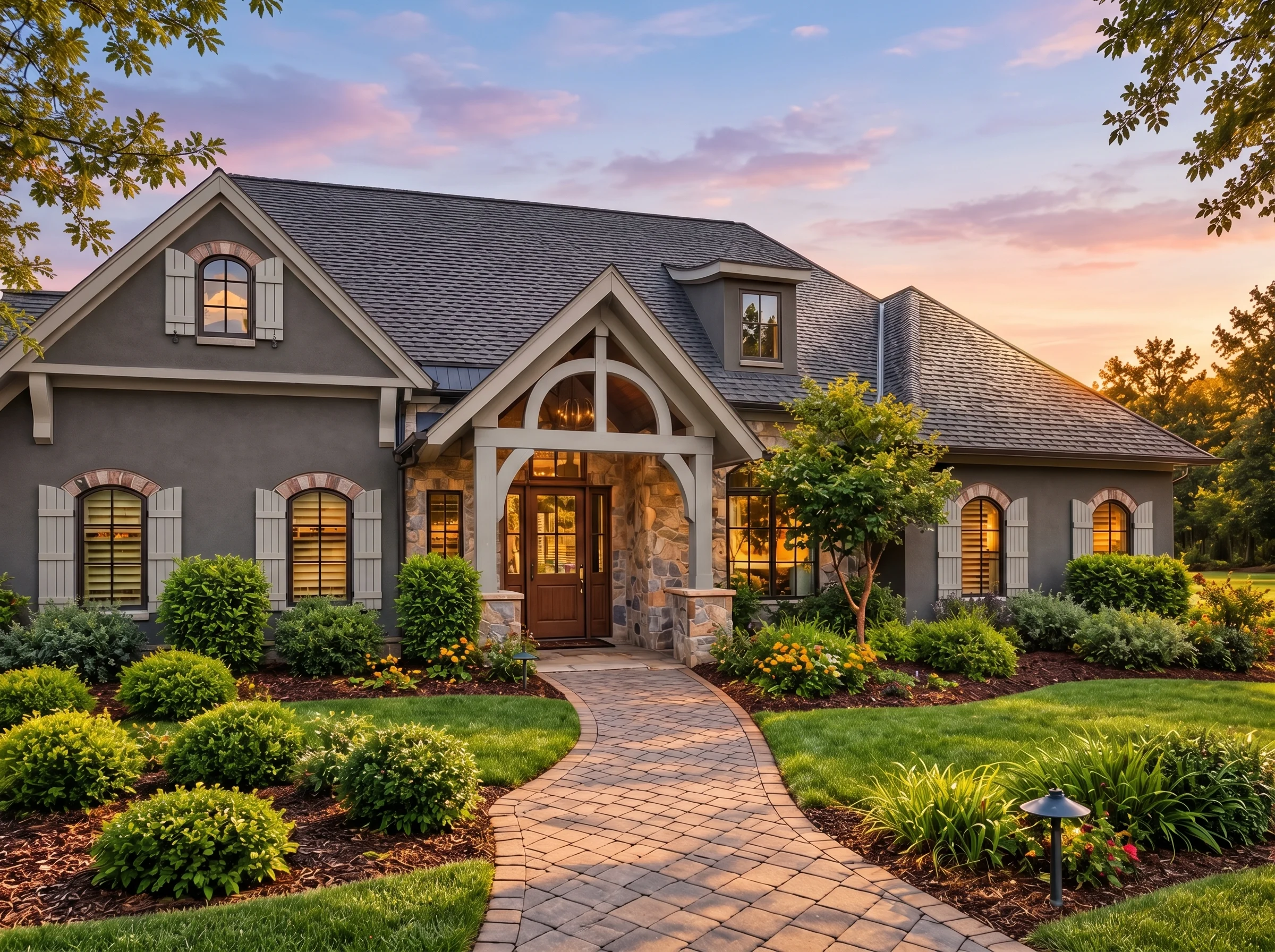 Plan  15-1765 – Virginia Ridge |  French Country – 3-Bed, 3.5-Bath, 2,764 SF - Warm Charcoal, AI-generated exterior concept