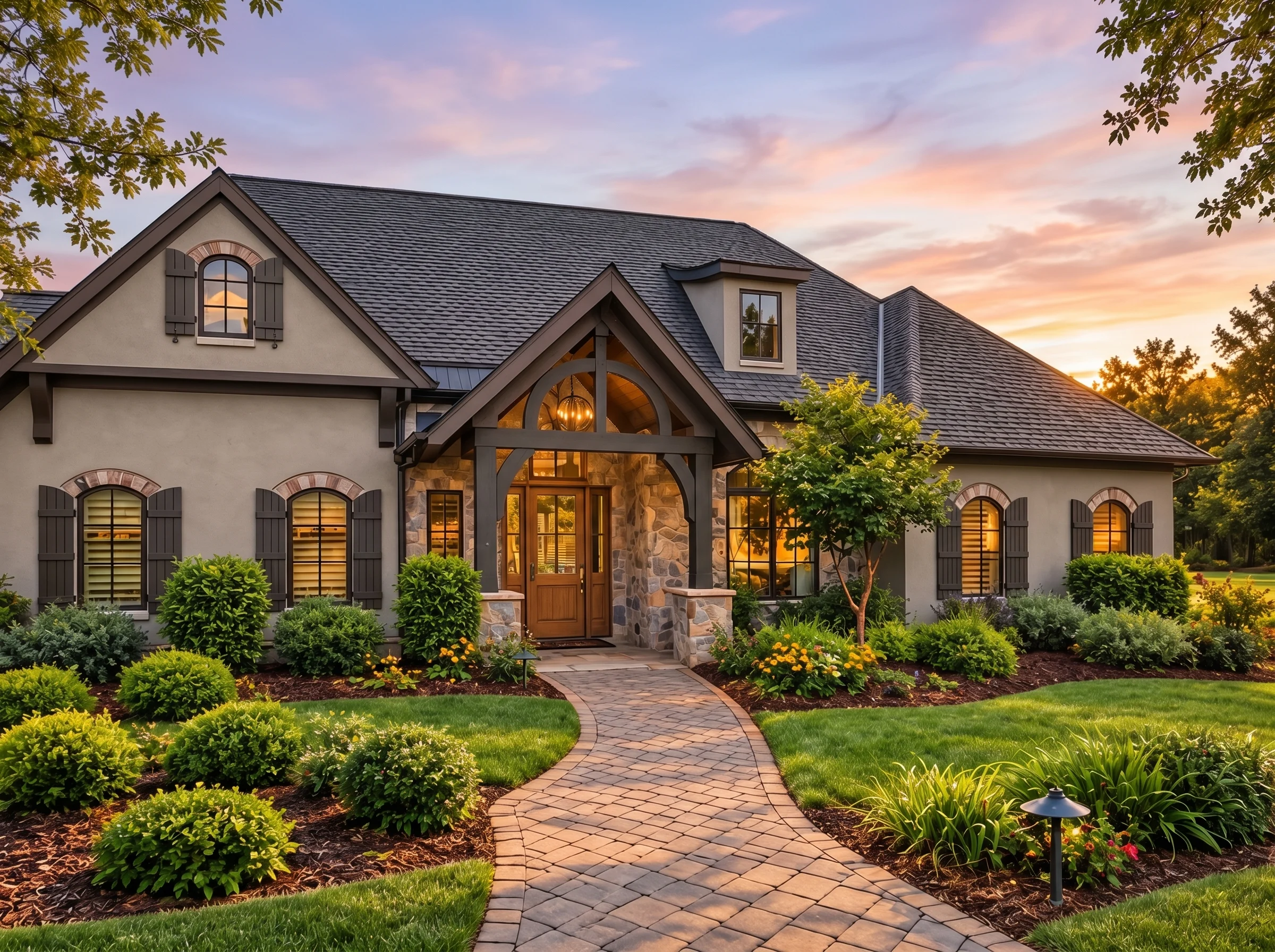 Plan  15-1765 – Virginia Ridge |  French Country – 3-Bed, 3.5-Bath, 2,764 SF - Mushroom Taupe, AI-generated exterior concept