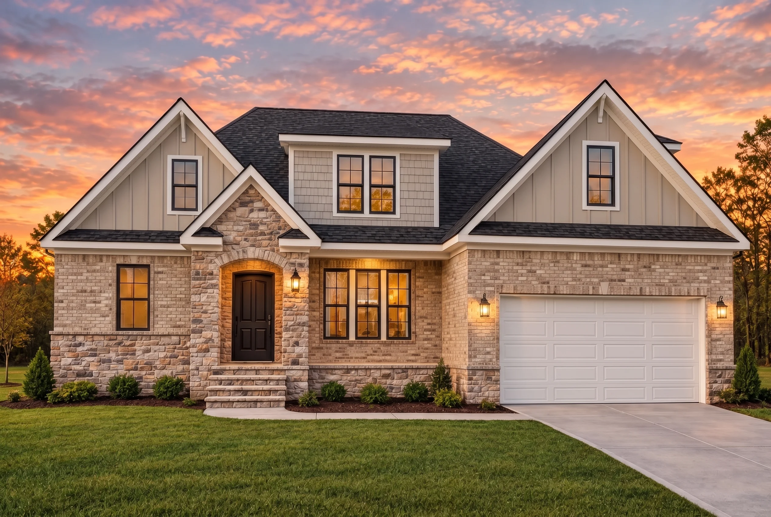 Plan  15-1744 – Auburn Heights Farm  | New American – 4-Bed, 3.5-Bath, 3,084 SF - Natural Brick, AI-generated exterior concept