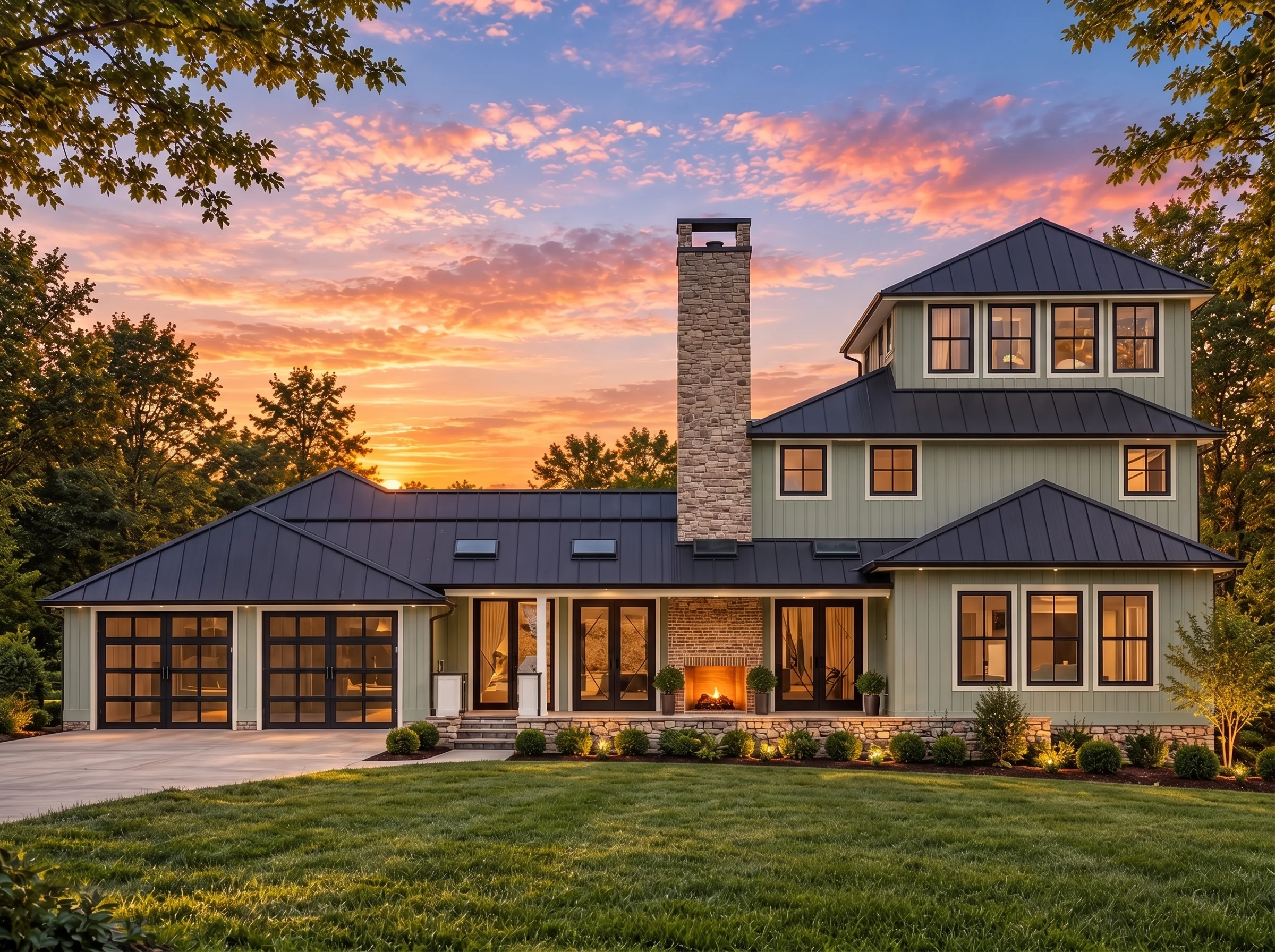 Plan  15-1761 – Homevaulted |  Coastal – 4-Bed, 3.5-Bath, 3,013 SF - Muted Sage, AI-generated exterior concept