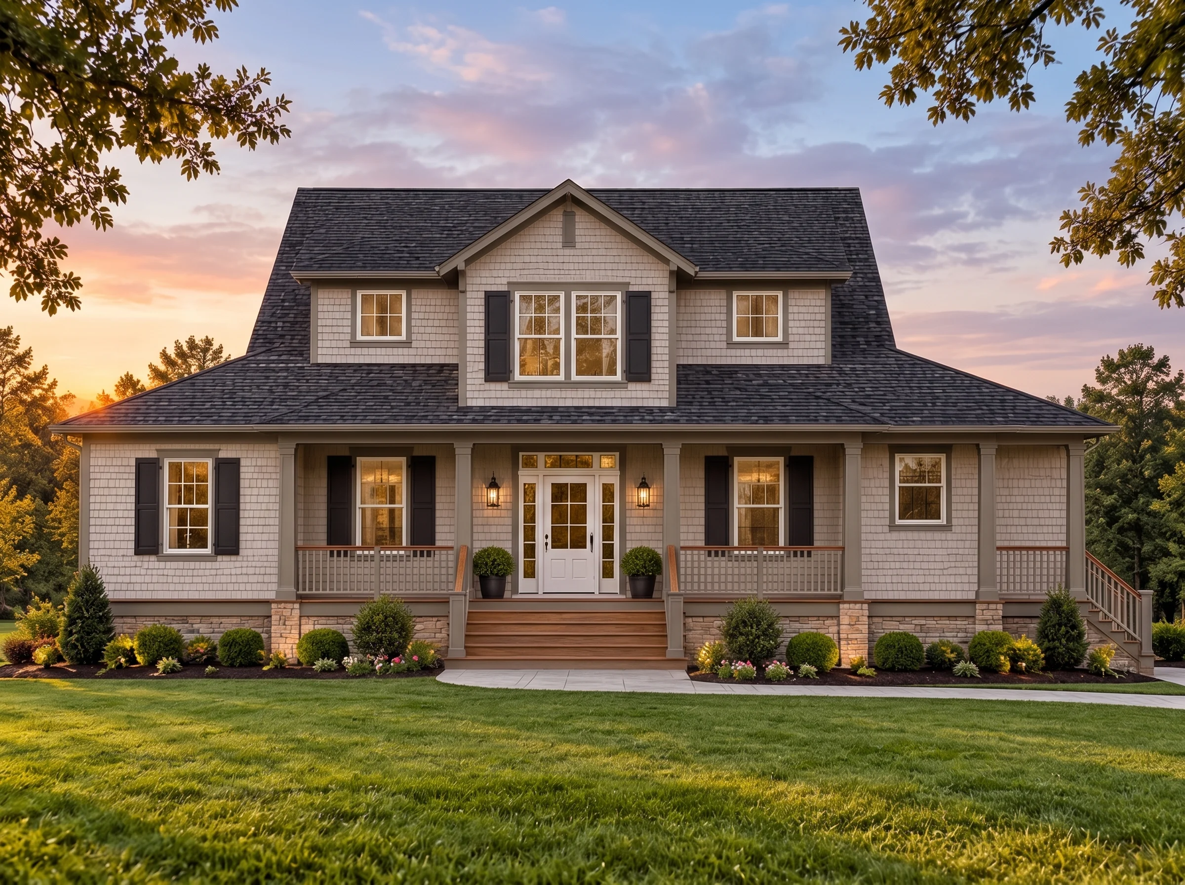Plan  15-1805 – Ohio Buckeye | Cape  Cod – 4-Bed, 3.5-Bath, 2,910 SF - Mushroom Taupe, AI-generated exterior concept
