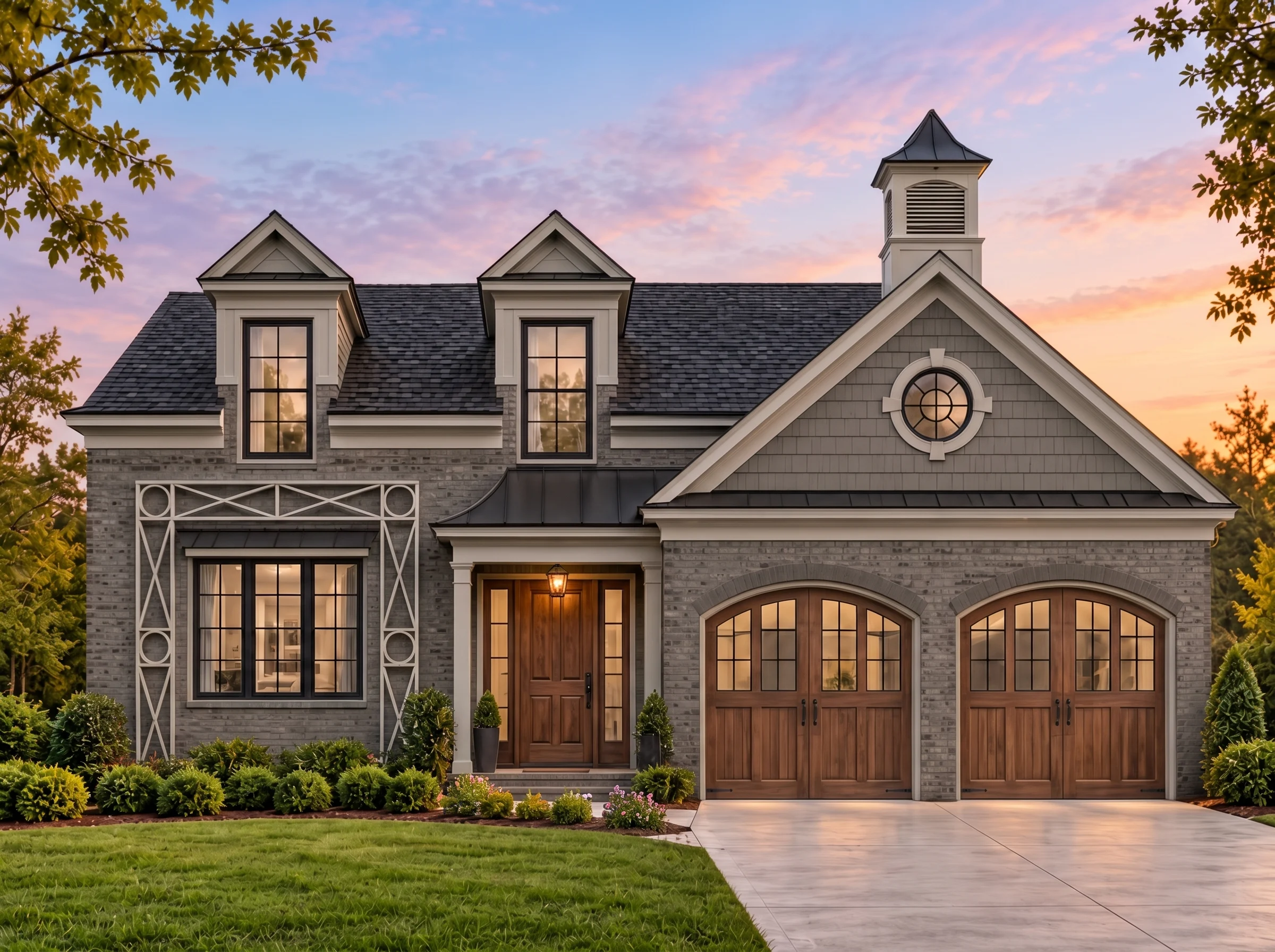 Plan  15-1833 – The Linear | French  Country – 4-Bed, 3-Bath, 3,281 SF - Warm Charcoal, AI-generated exterior concept