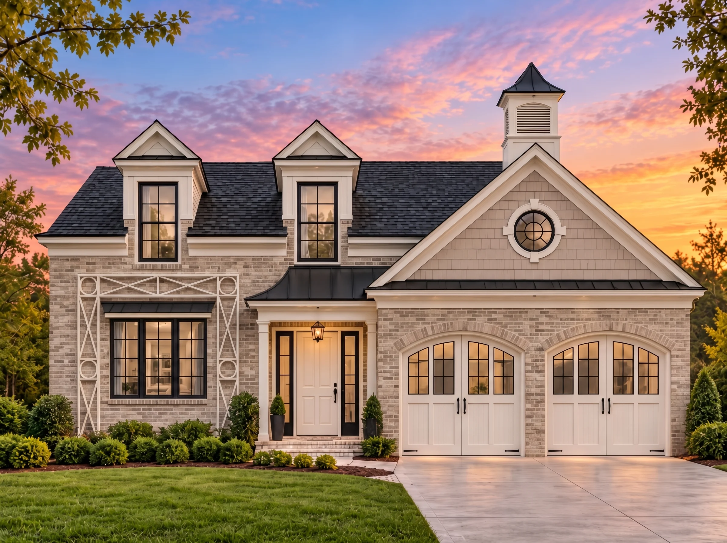 Plan  15-1833 – The Linear | French  Country – 4-Bed, 3-Bath, 3,281 SF - Natural Brick, AI-generated exterior concept