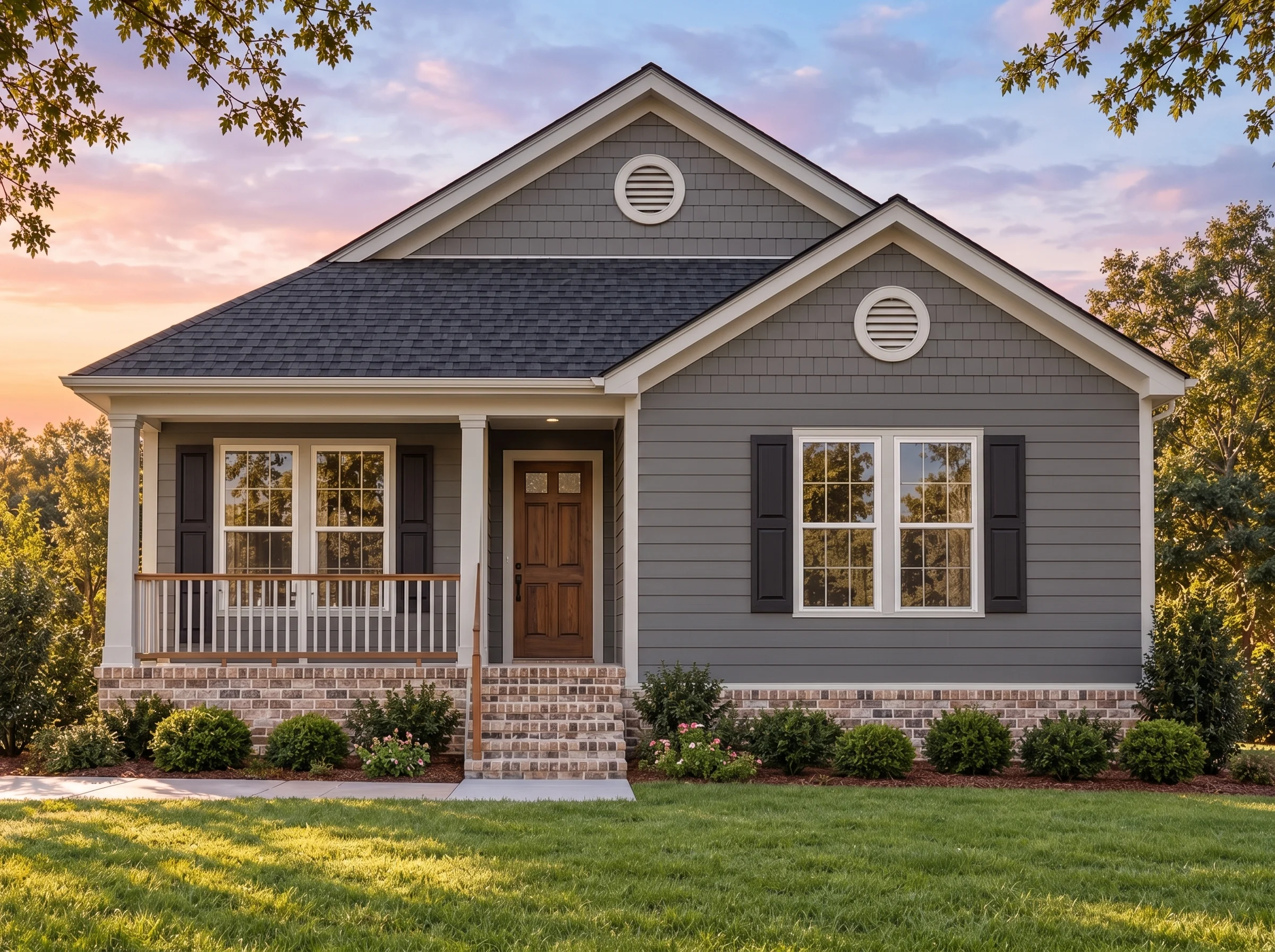 Plan  15-1898 – Dakota Basin |  American Cottage – 3-Bed, 2-Bath, 1,080 SF - Warm Charcoal, AI-generated exterior concept