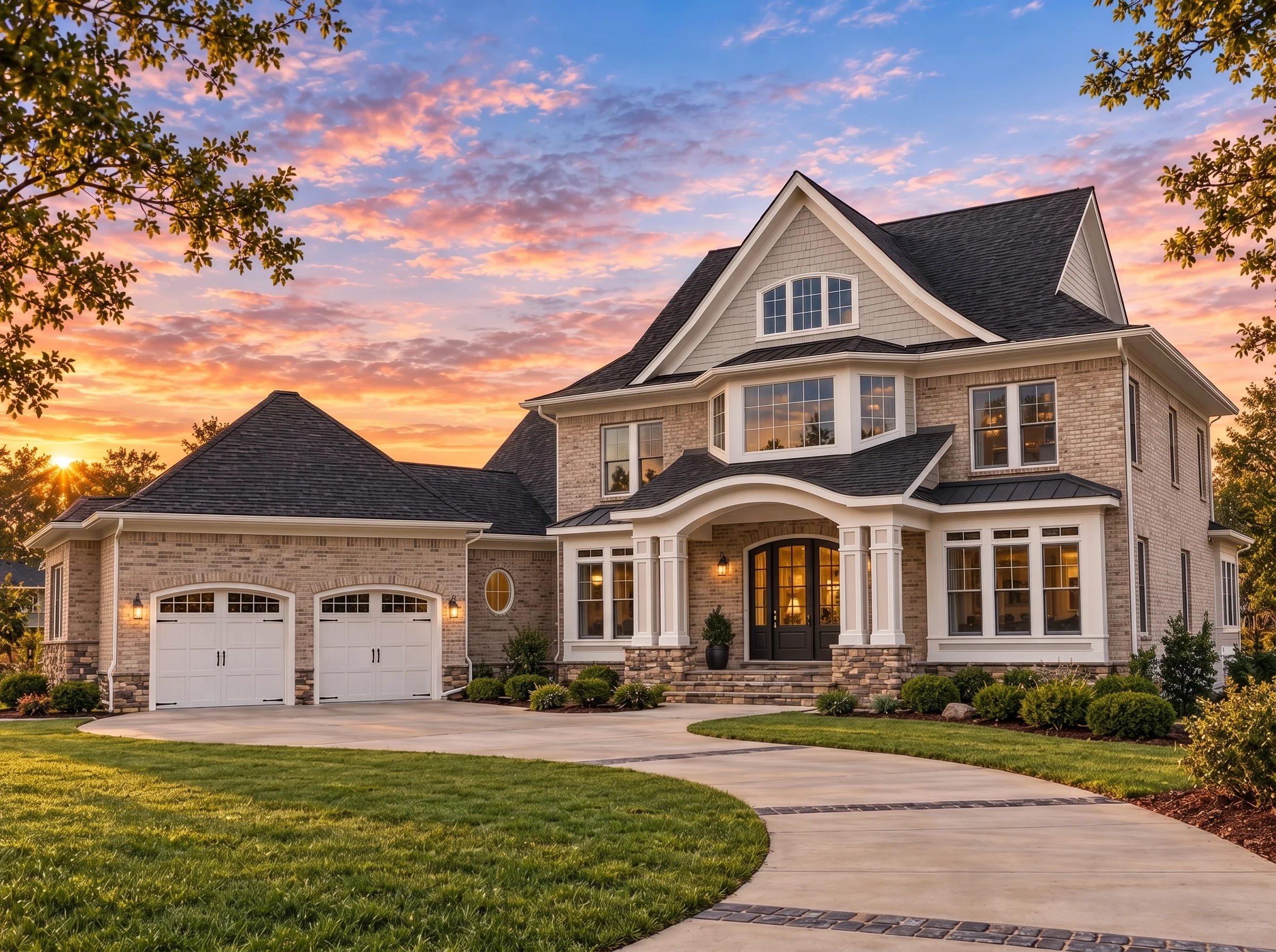 Plan  15-1876 – Auburn Harbor House  | New American – 3-Bed, 2.5-Bath, 4,109 SF - Natural Brick, AI-generated exterior concept
