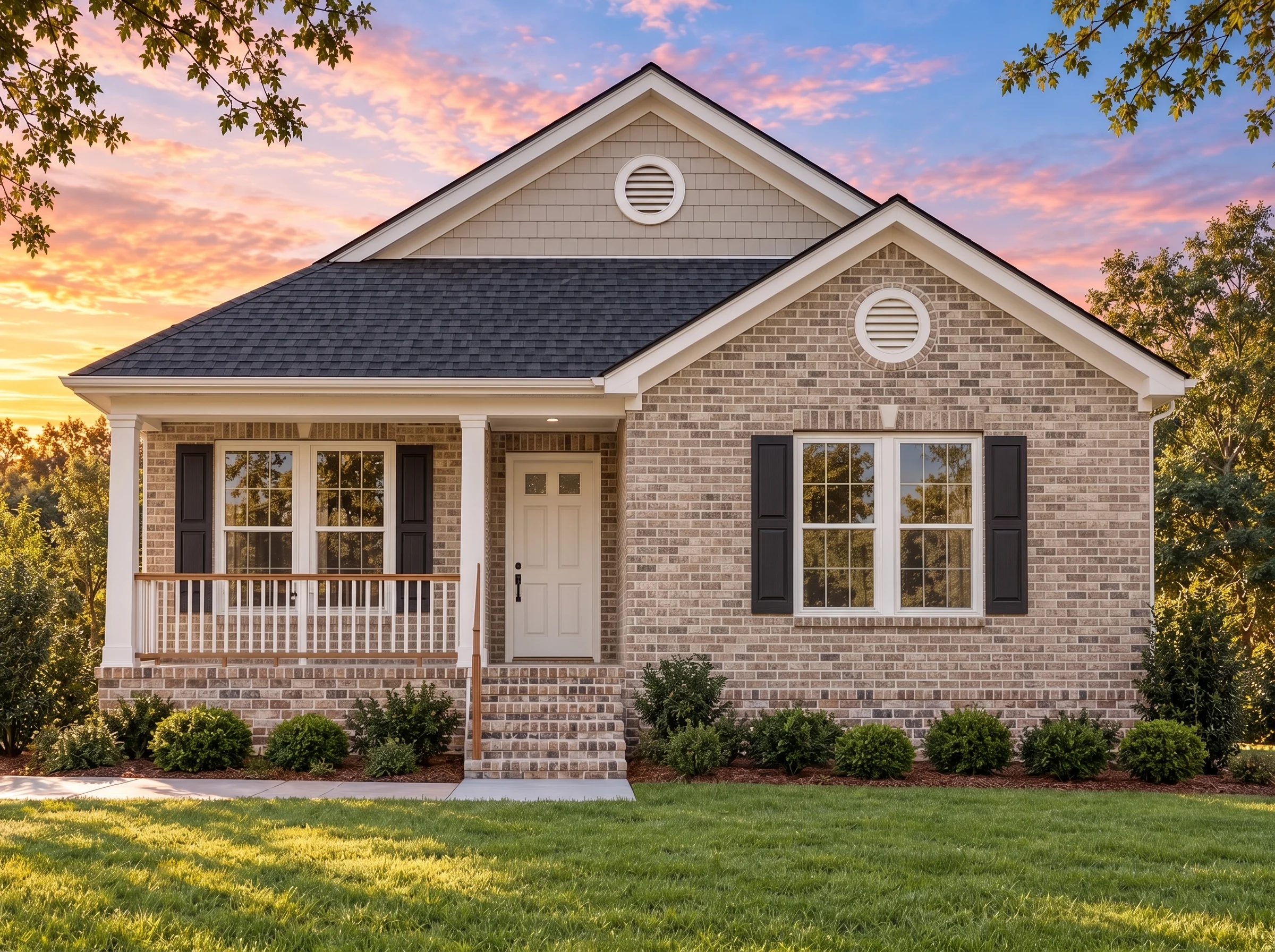 Plan  15-1898 – Dakota Basin |  American Cottage – 3-Bed, 2-Bath, 1,080 SF - Natural Brick, AI-generated exterior concept