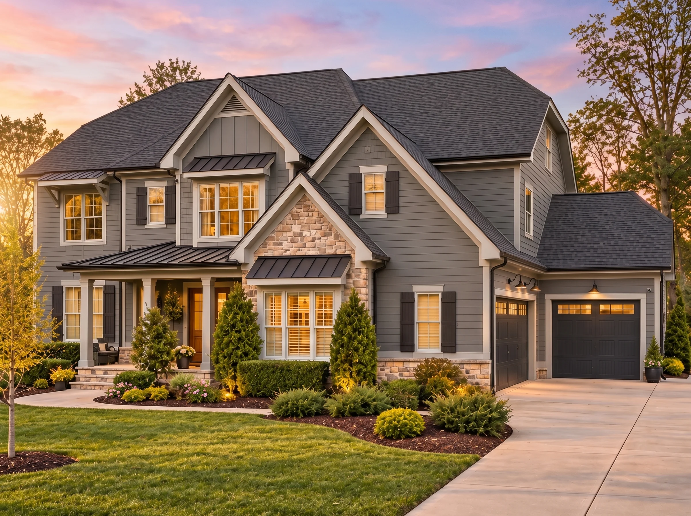 Plan  15-1919 – Robinson Place | New  American – 5-Bed, 4.5-Bath, 4,391 SF - Warm Charcoal, AI-generated exterior concept